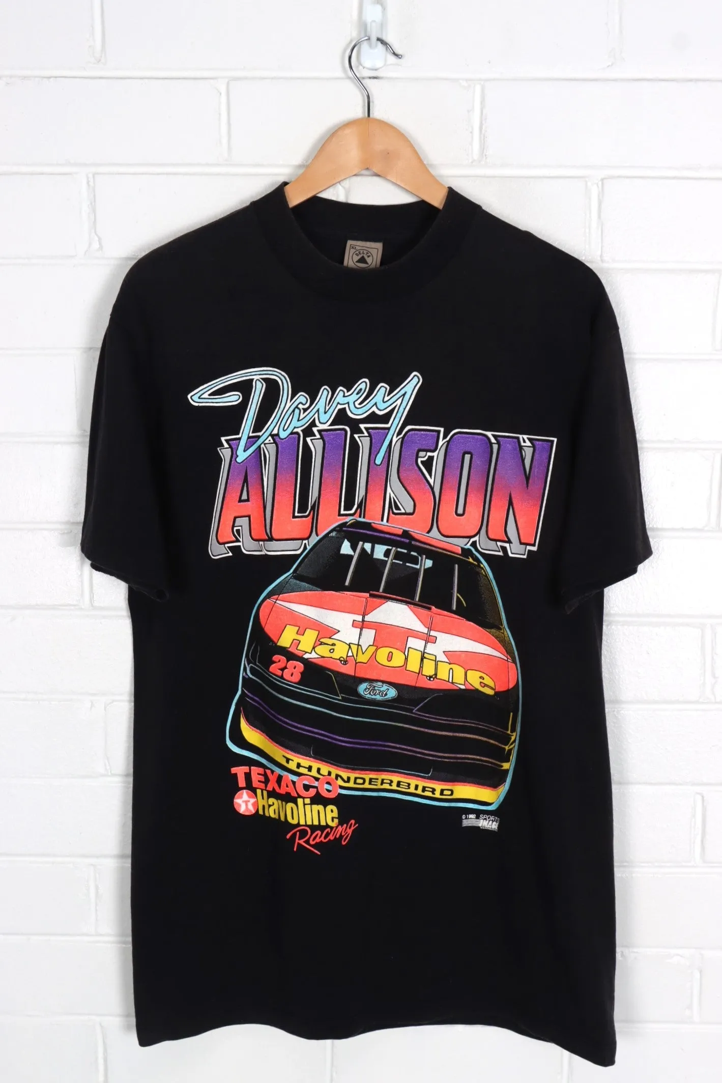 1992 Vintage NASCAR Davey Allison Car Racing Fluro Tee (L)