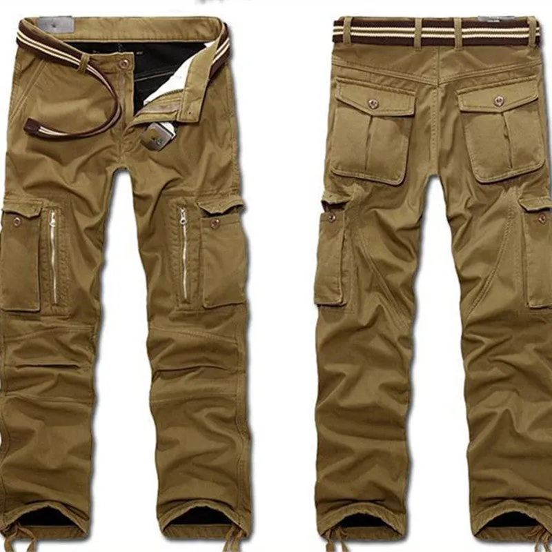 29-40 Plus Size Men Cargo Pants Winter Thick Warm Pants Full Length Multi Pocket Casual Military Bag