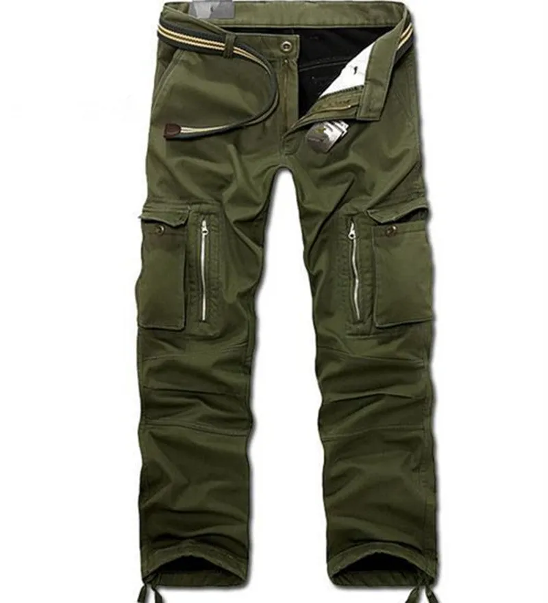 29-40 Plus Size Men Cargo Pants Winter Thick Warm Pants Full Length Multi Pocket Casual Military Bag