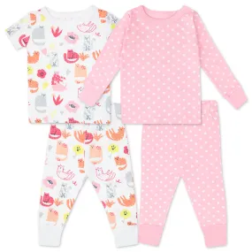 4-Piece Organic Cotton Pajama Set in Caturday Print