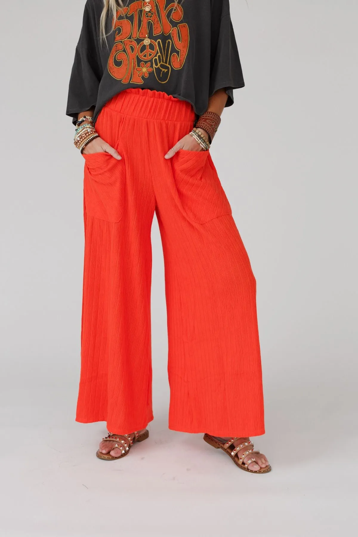 All Day Comfy Wide Leg Pants - Red