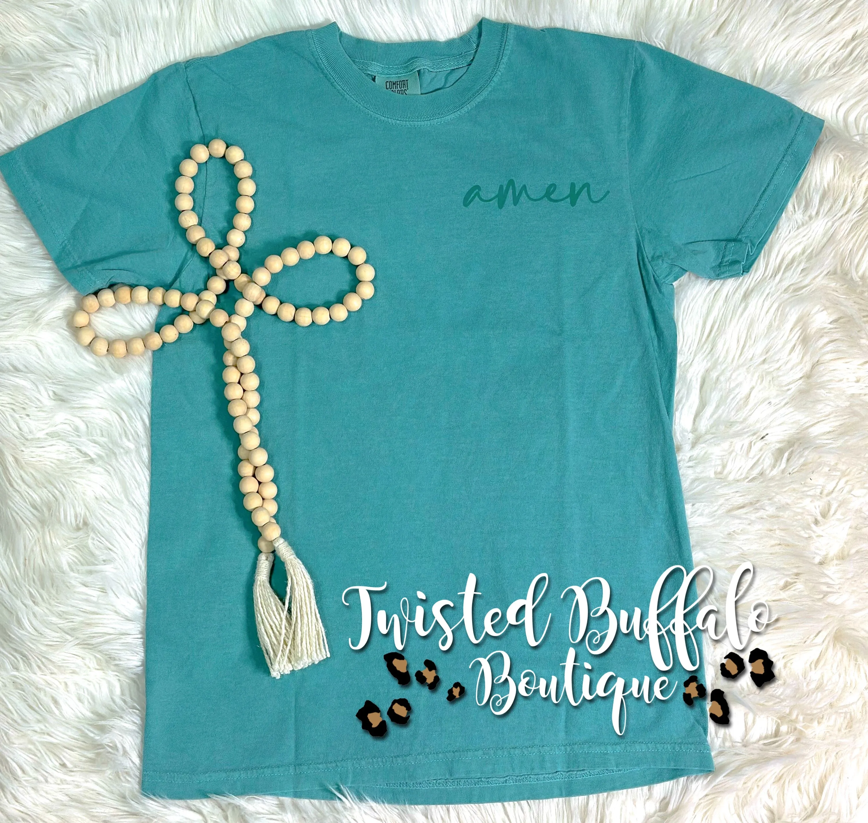 {AMEN SCRIPT} Teal Crew Neck Tee