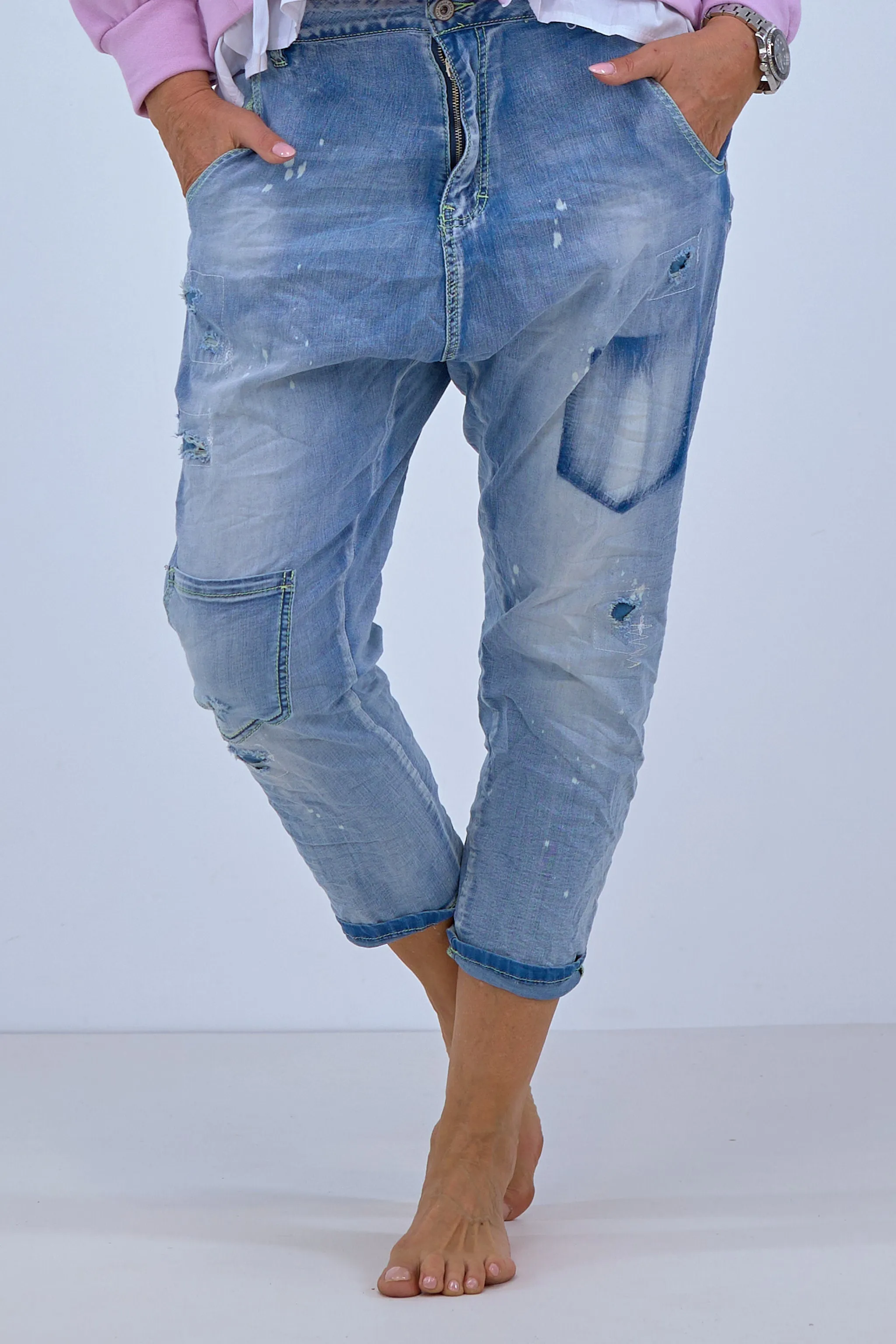 Baggy Jeans im used-look, hell-denim