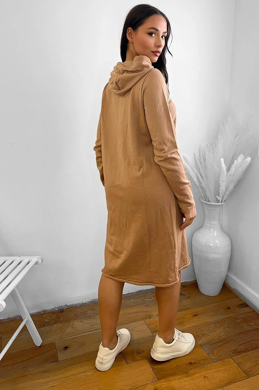 Beige 100% Cotton Midi Hoodie