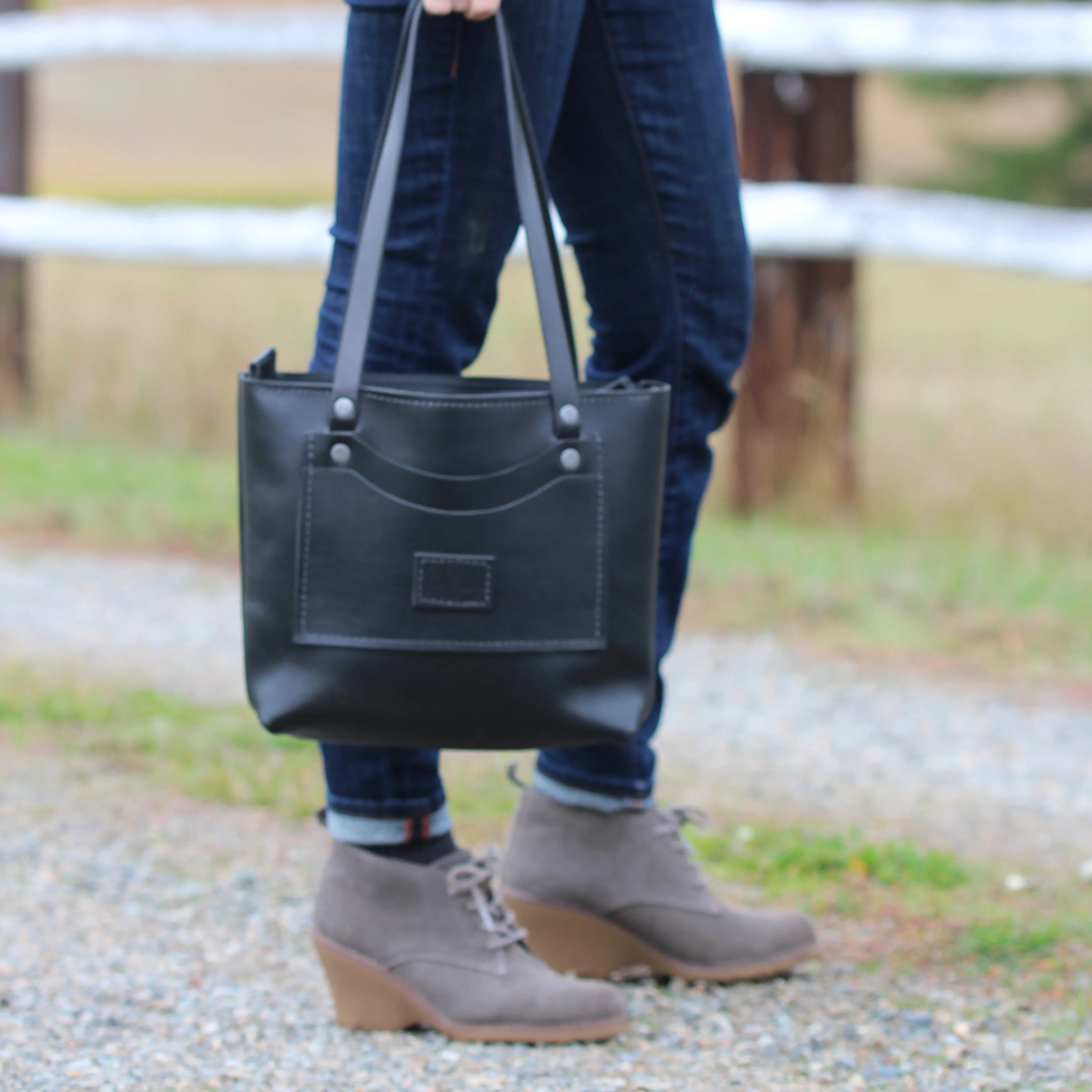 Black Leather Purse Tote Bag