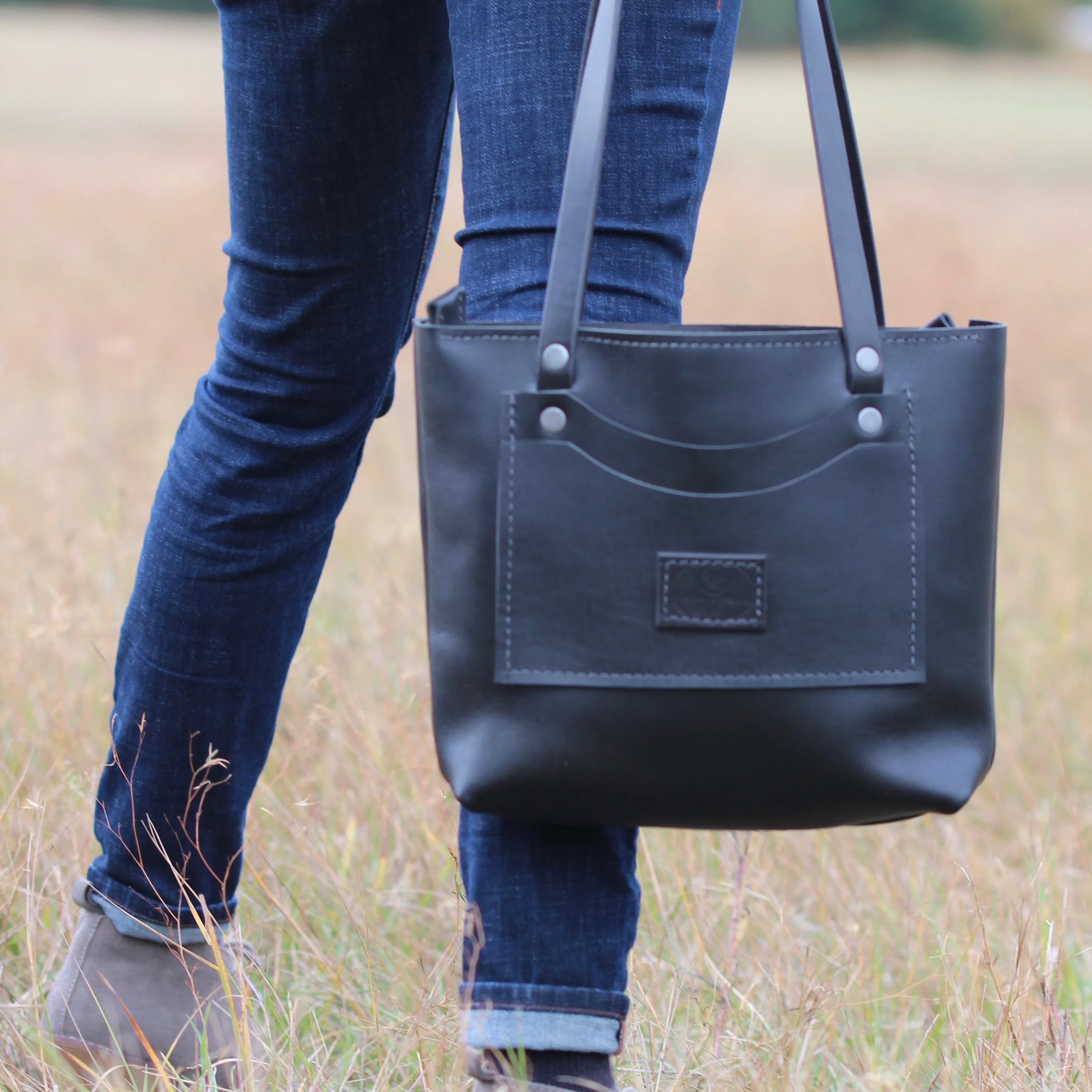 Black Leather Purse Tote Bag