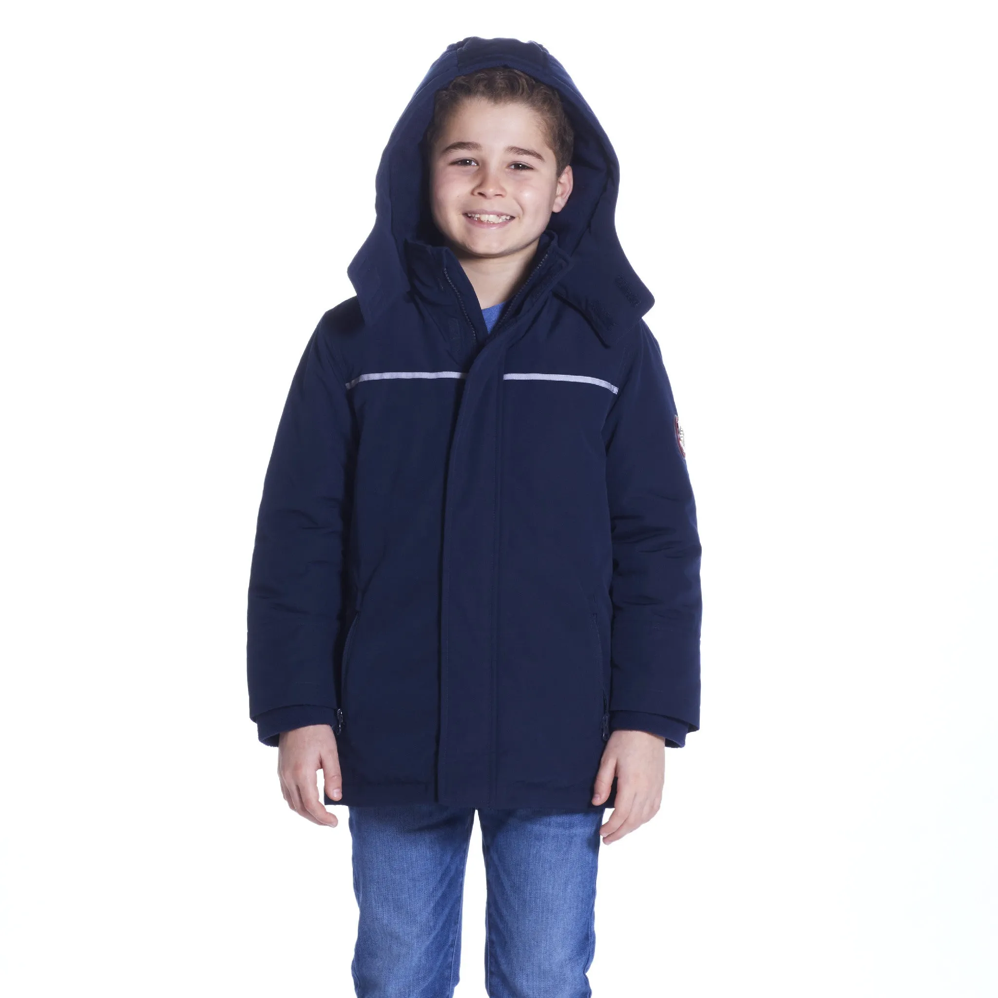 Boys Navy Reflective Hooded Parka