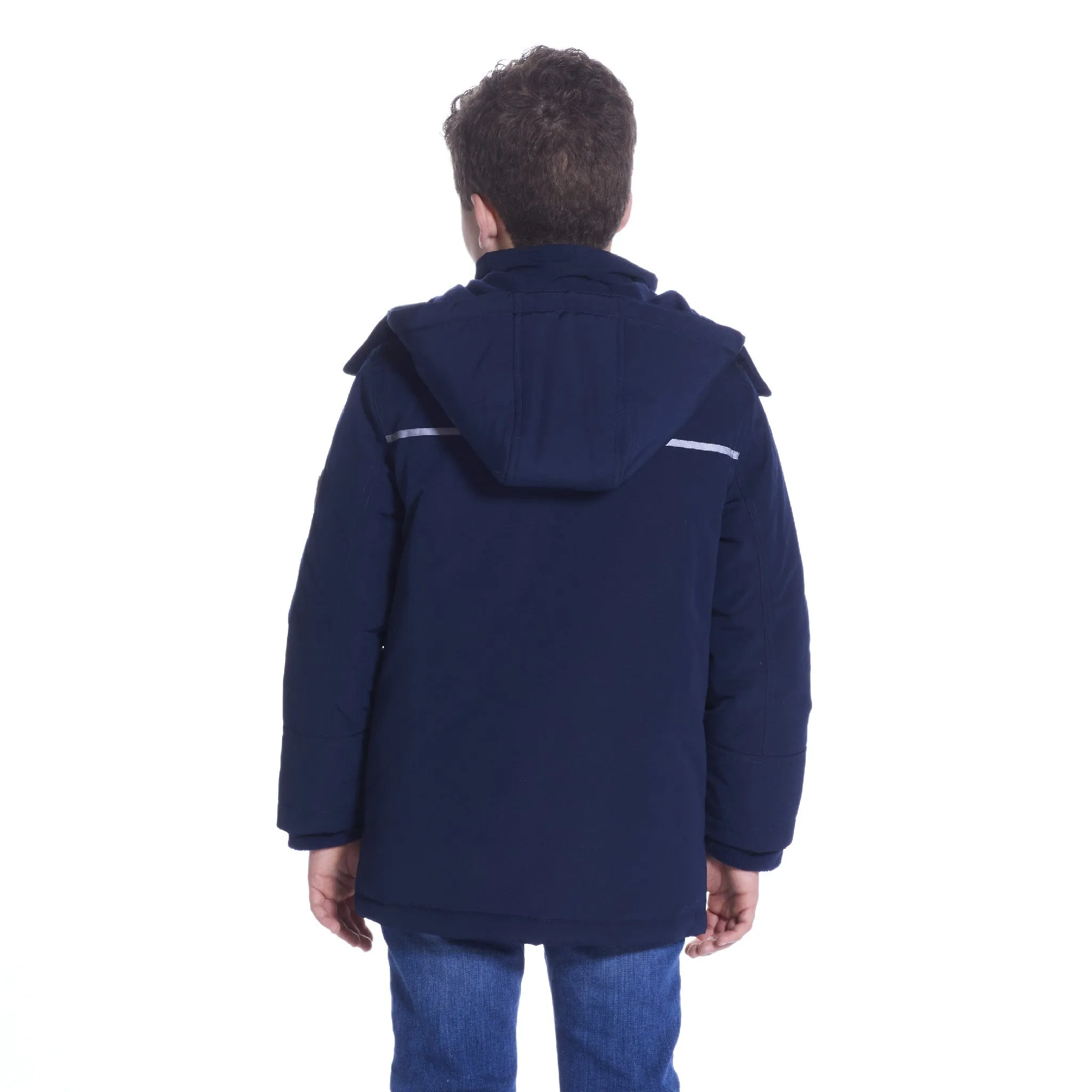 Boys Navy Reflective Hooded Parka