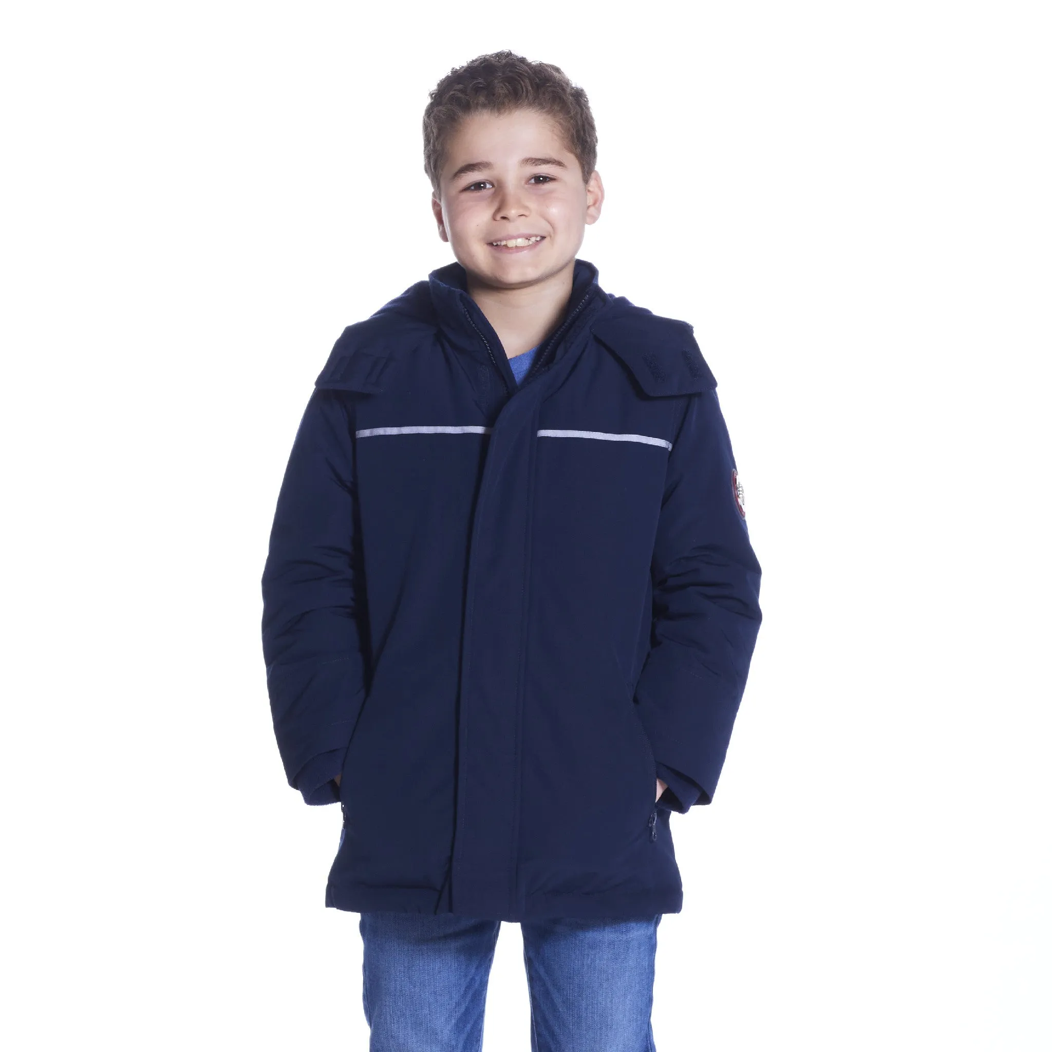 Boys Navy Reflective Hooded Parka