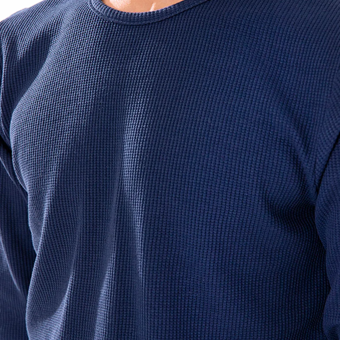 Classic Fit Waffle-Knit Long Sleeve Shirt Navy