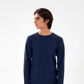 Classic Fit Waffle-Knit Long Sleeve Shirt Navy