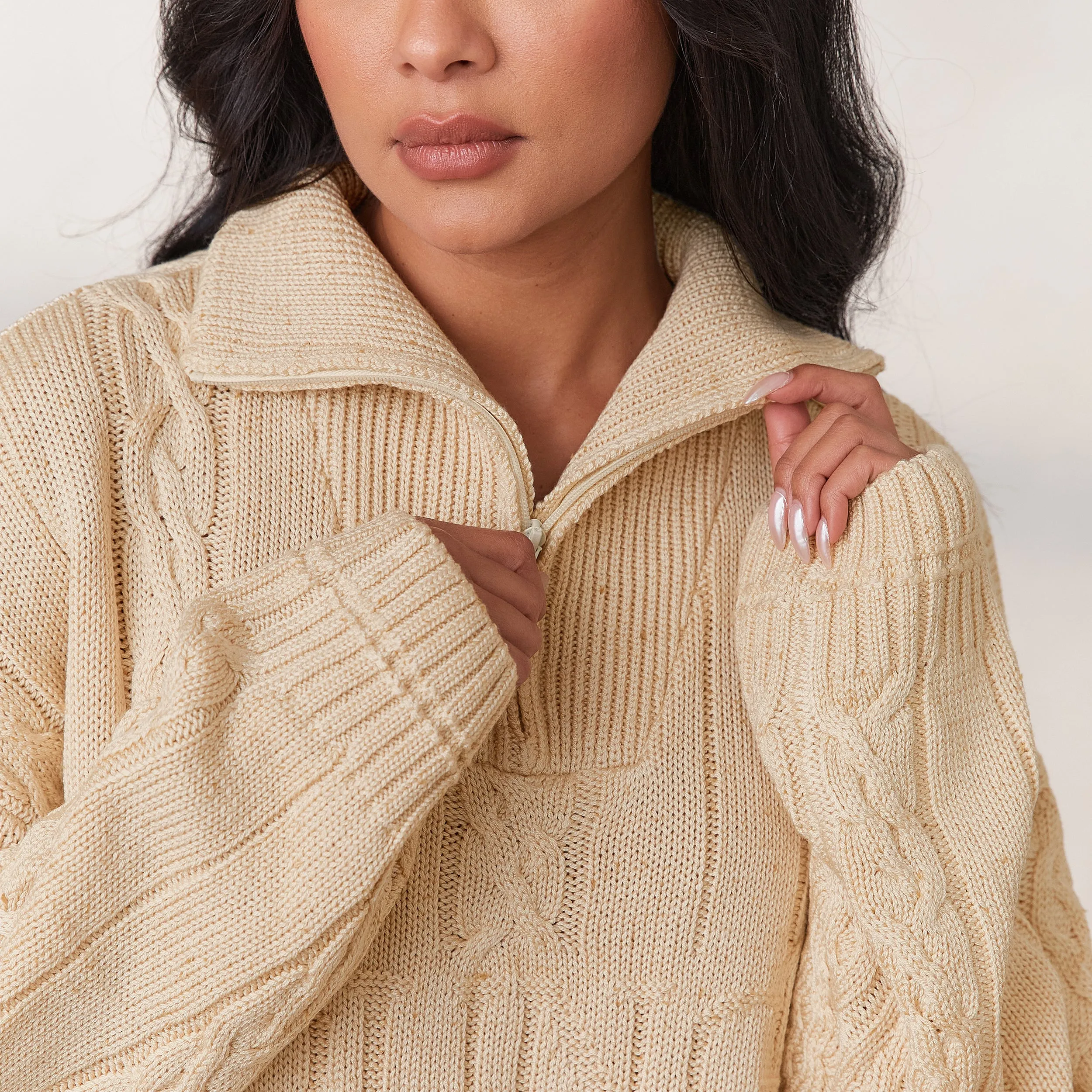 Cosy Knit Quarter Zip Jumper - Cream