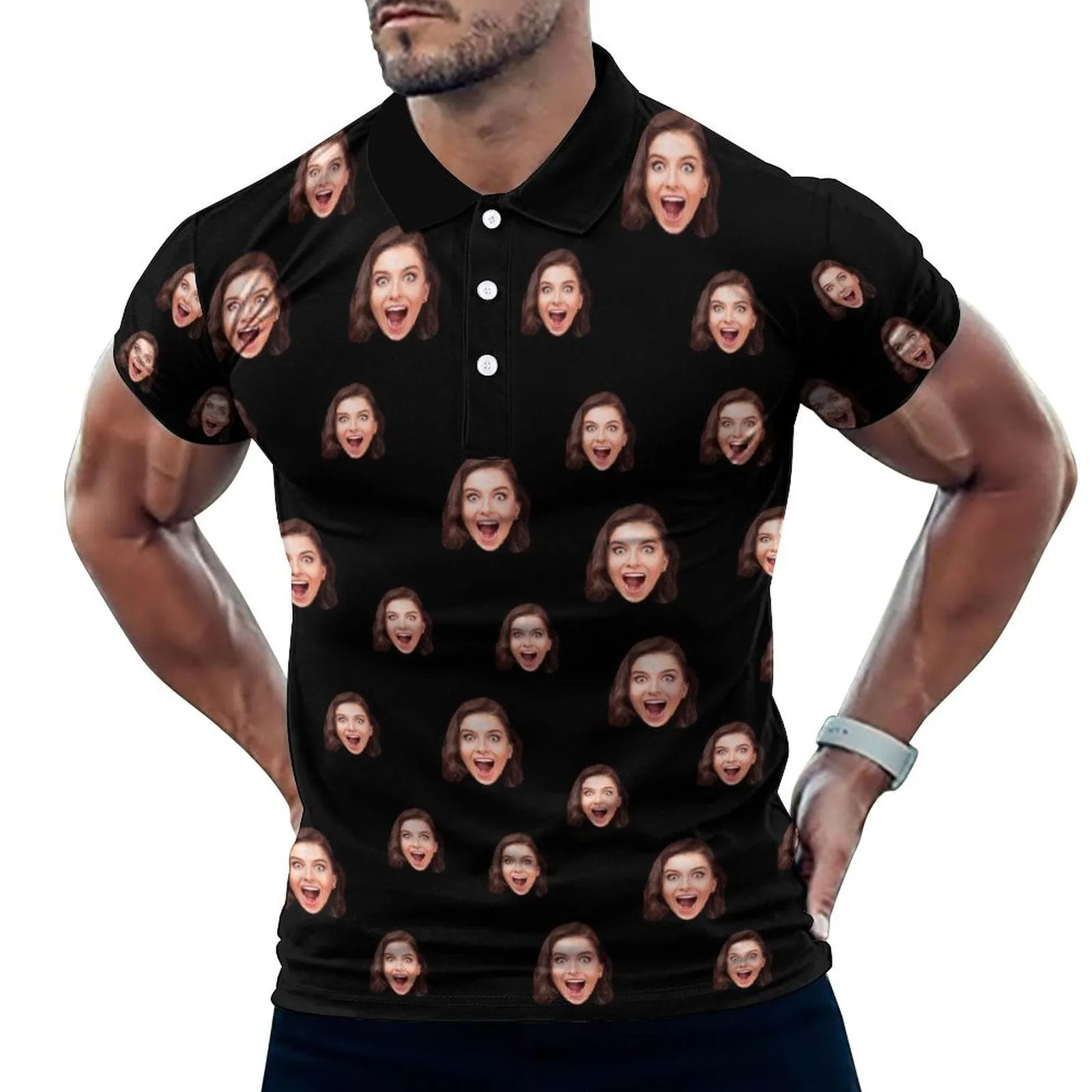 Custom Girlfriend Face Multicolour All Over Print Polo Shirt Personalized Men's Golf Shirt