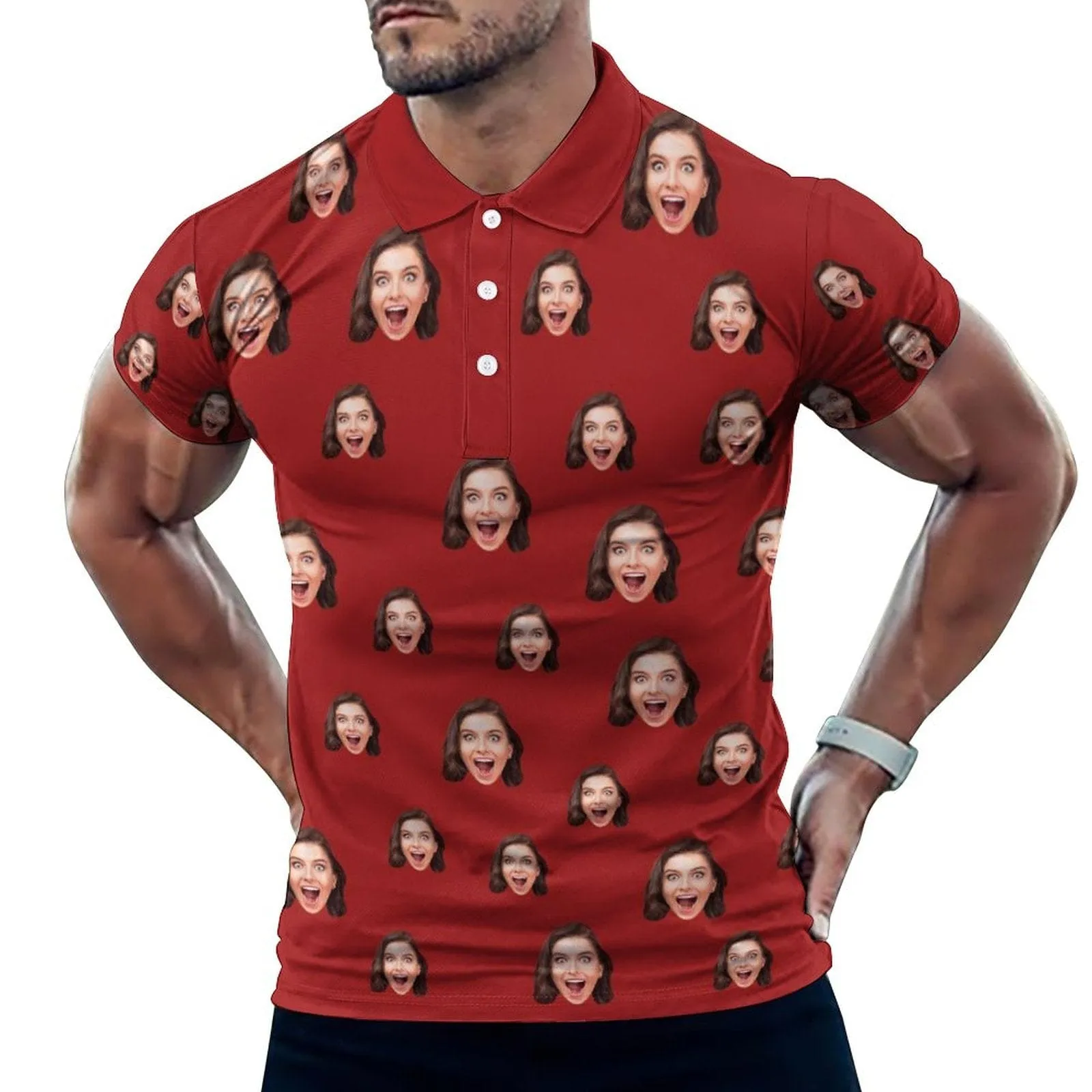 Custom Girlfriend Face Multicolour All Over Print Polo Shirt Personalized Men's Golf Shirt