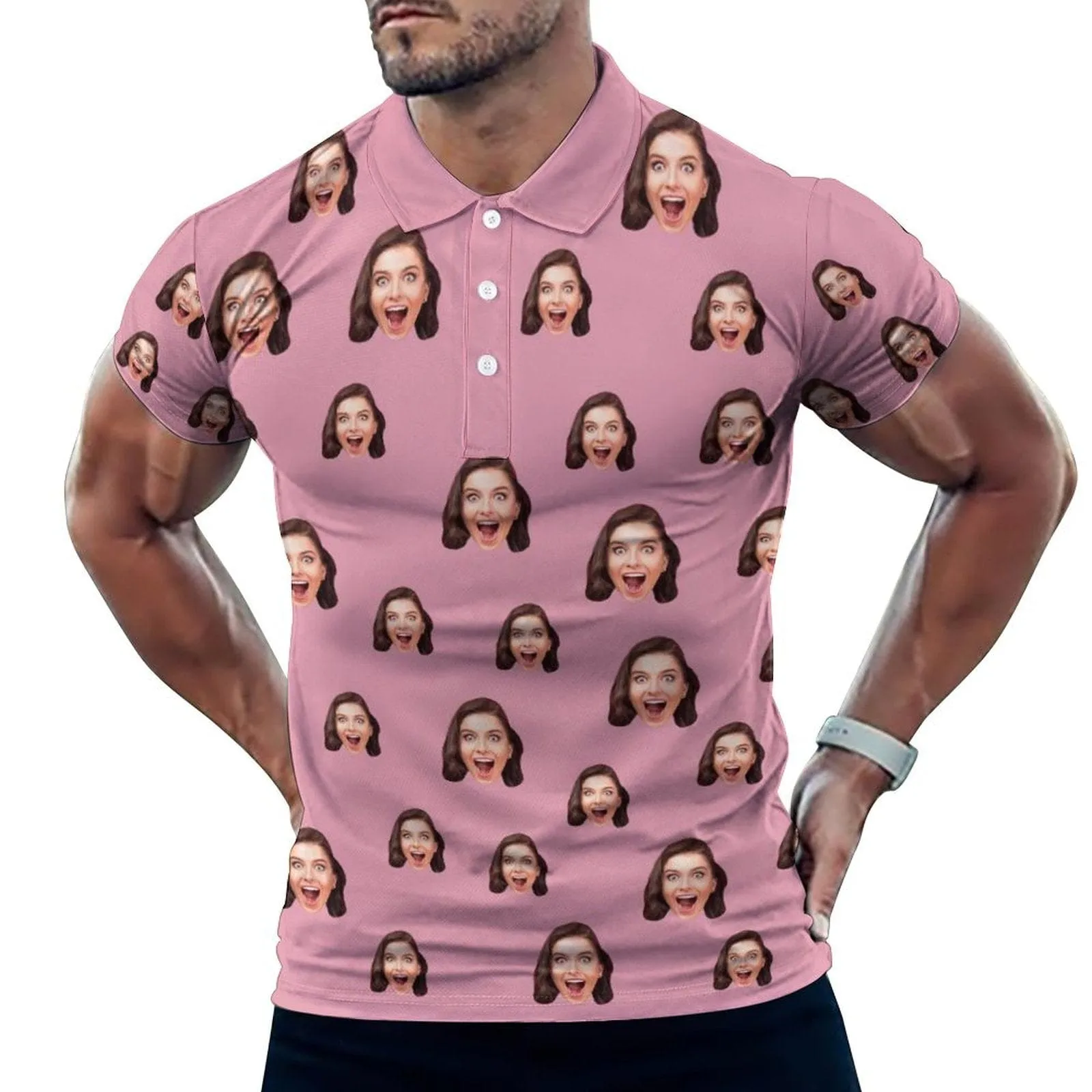 Custom Girlfriend Face Multicolour All Over Print Polo Shirt Personalized Men's Golf Shirt