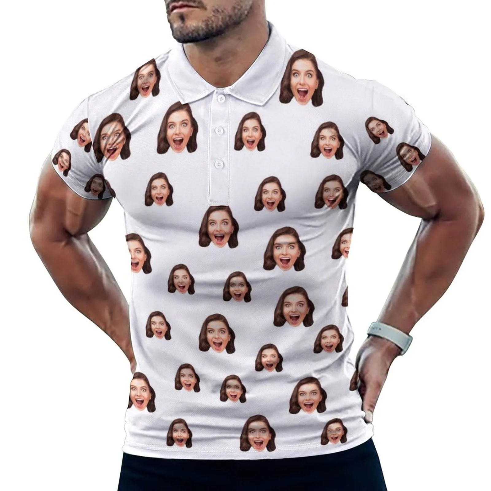 Custom Girlfriend Face Multicolour All Over Print Polo Shirt Personalized Men's Golf Shirt