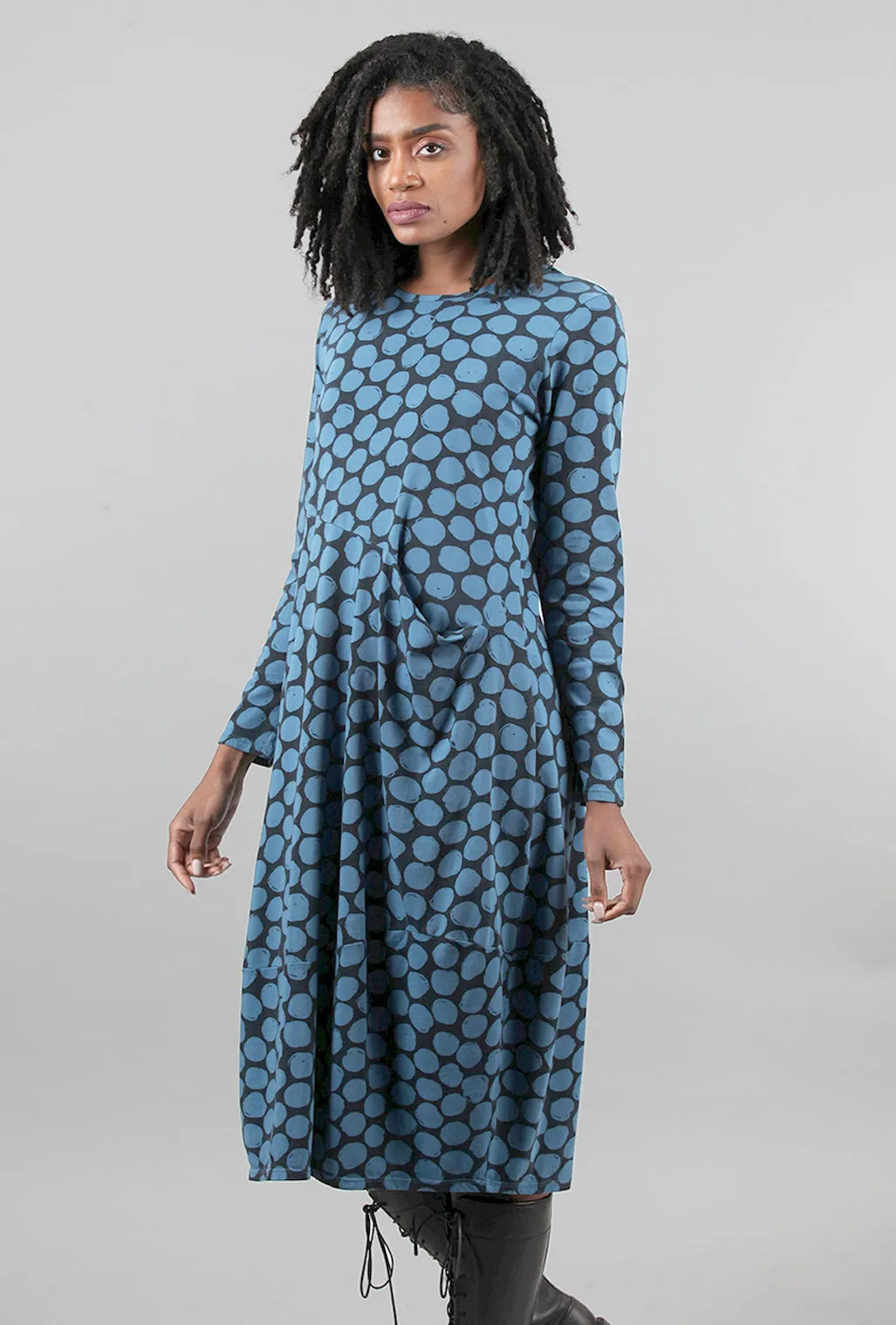 Dot Jersey Bias Dress, Teal