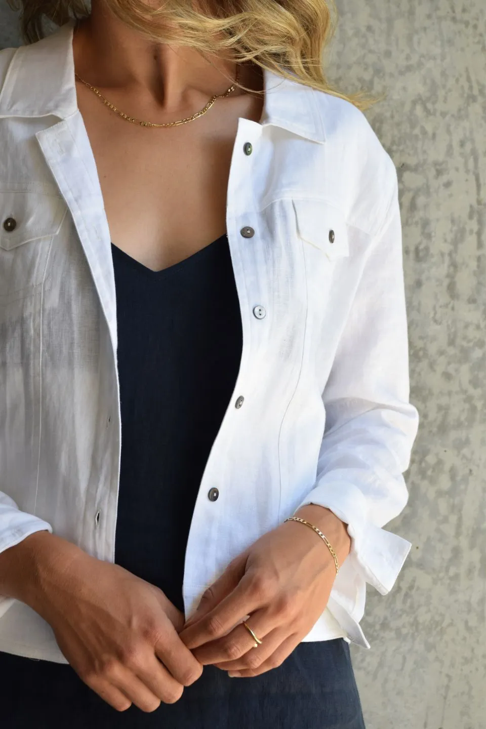 Empowered White Linen Jean Style Jacket