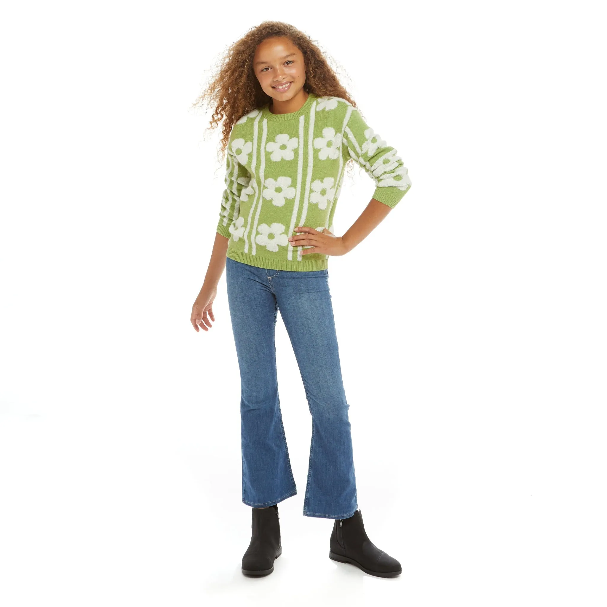 Flower Sherpa Sweater  | Green