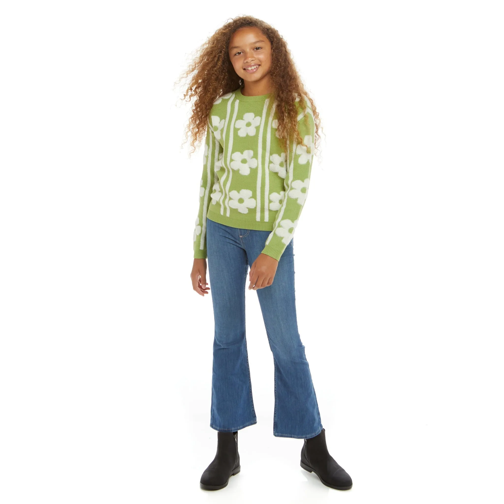 Flower Sherpa Sweater  | Green