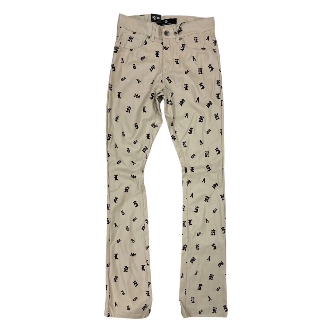 Focus Cream Leather Print Stacked Pants (5227)