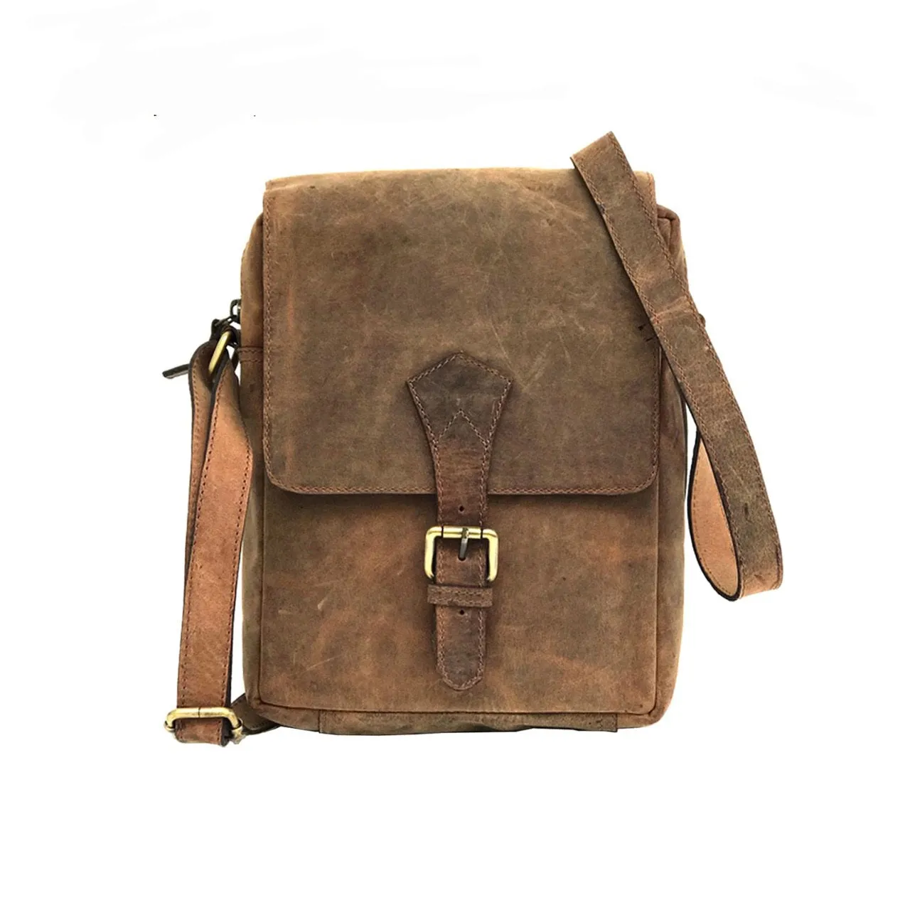 Full-grain Buffalo Leather Sling Messenger Bag - Rustic Brown