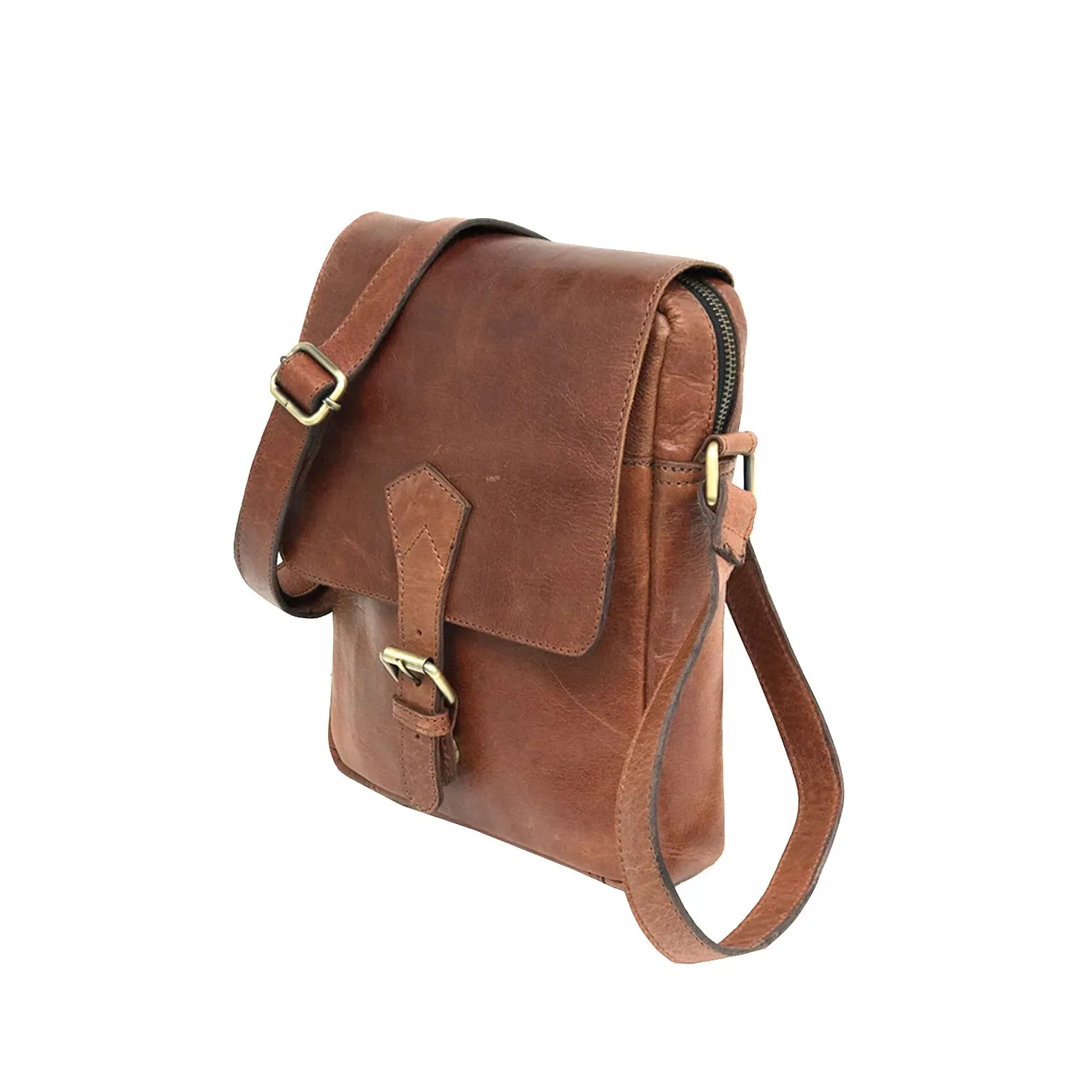 Full-grain Buffalo Leather Sling Messenger Bag - Rustic Brown