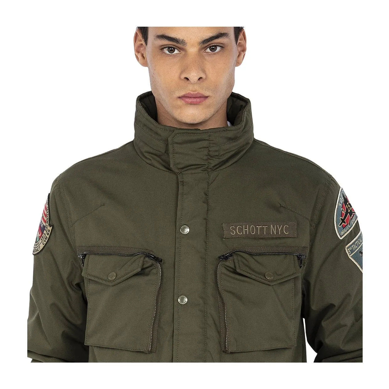 Giubbino Schott N.Y.C. Patched Army Jacket Verde