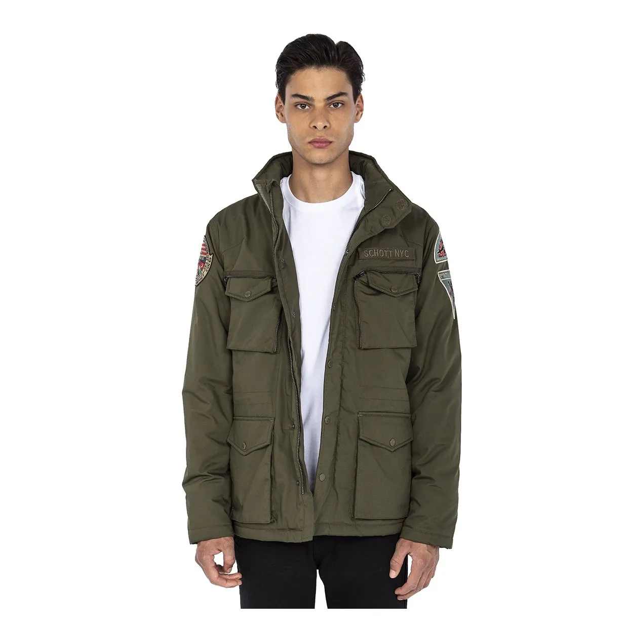 Giubbino Schott N.Y.C. Patched Army Jacket Verde