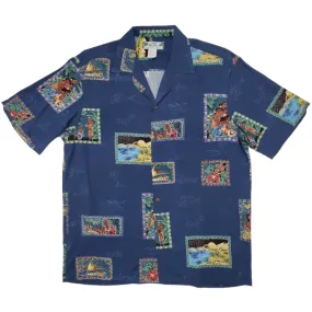 Hawaiian Postcards Rayon Navy Color Shirt