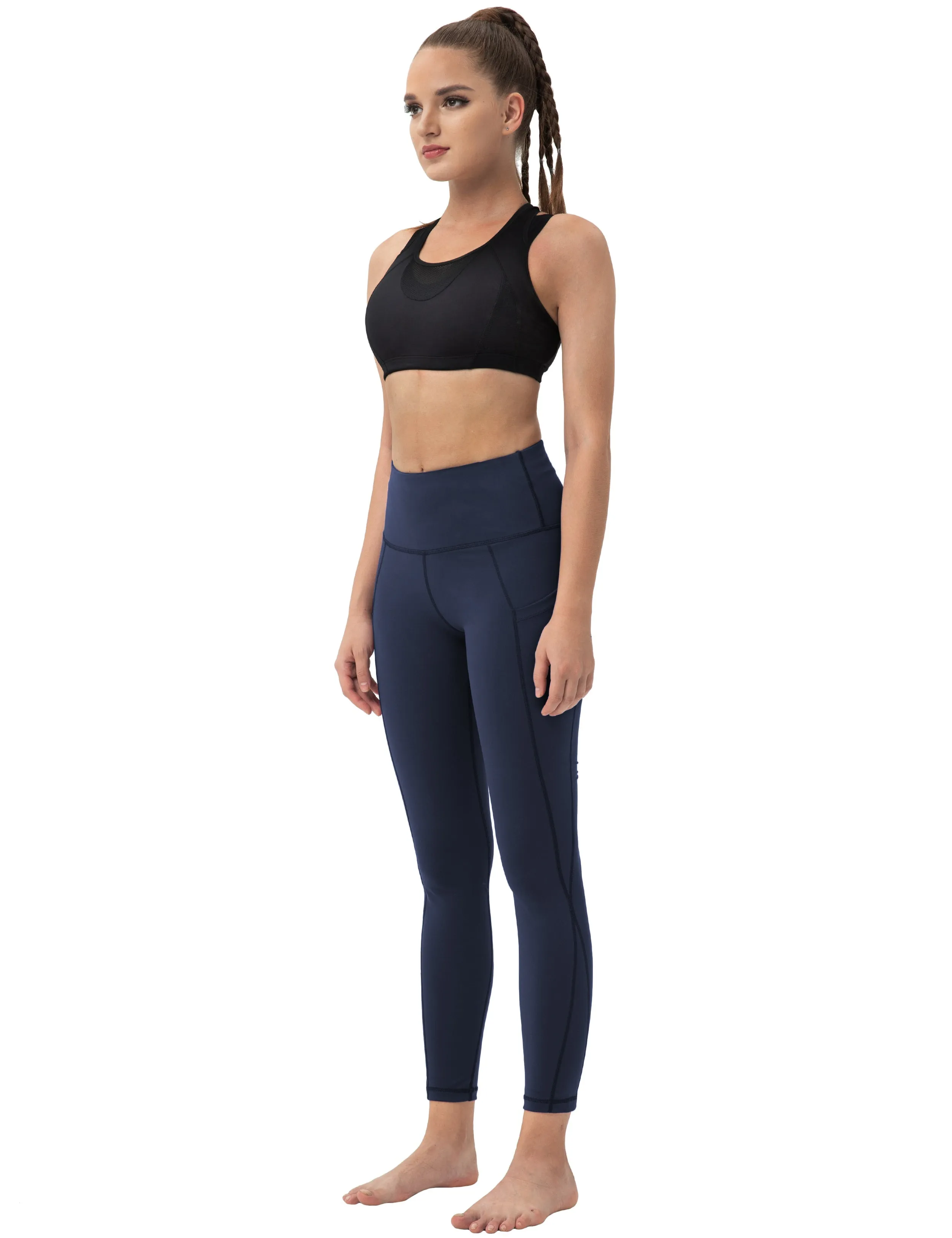 High Waist Side Pockets yogastudio Pants darknavy_yogastudio