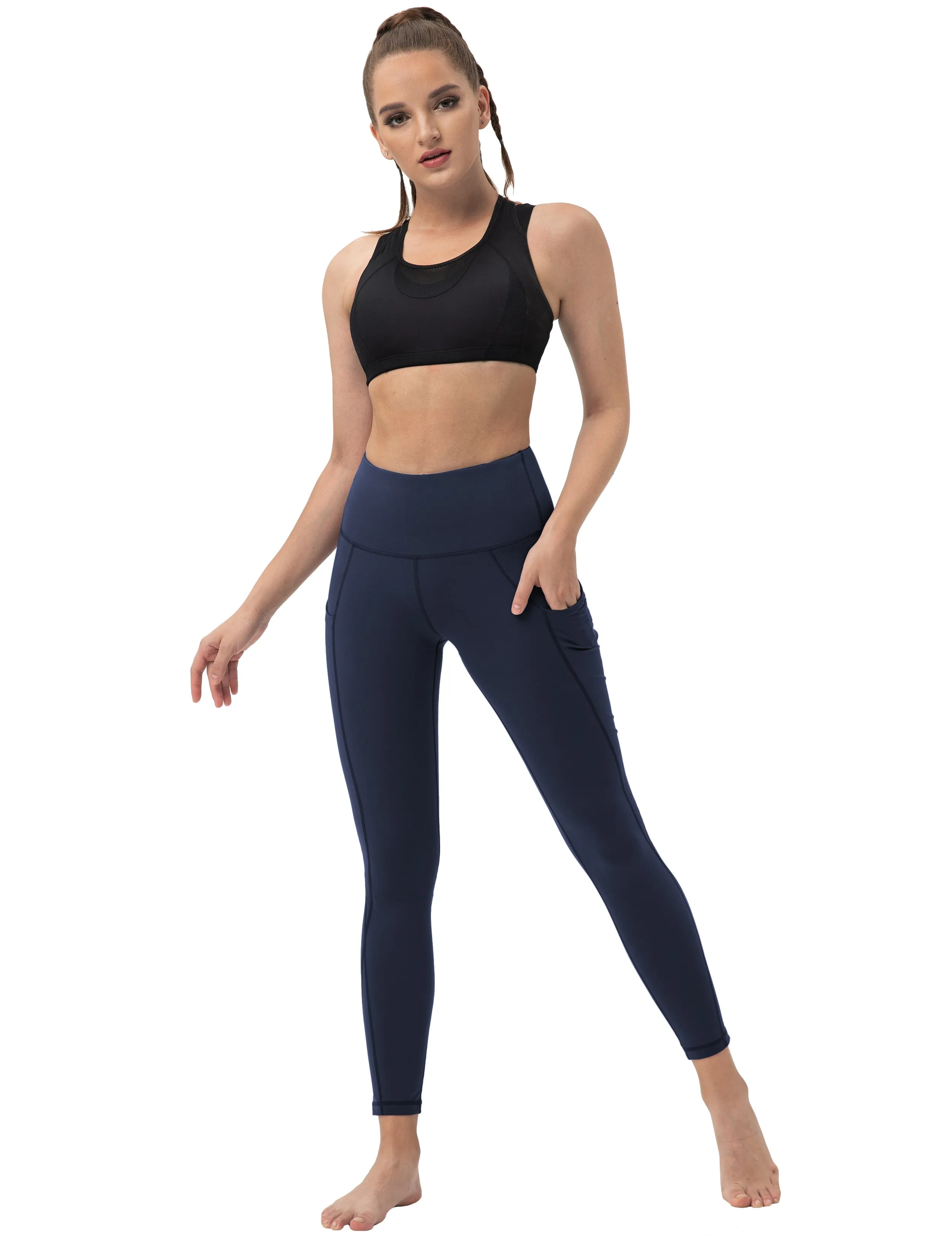 High Waist Side Pockets yogastudio Pants darknavy_yogastudio