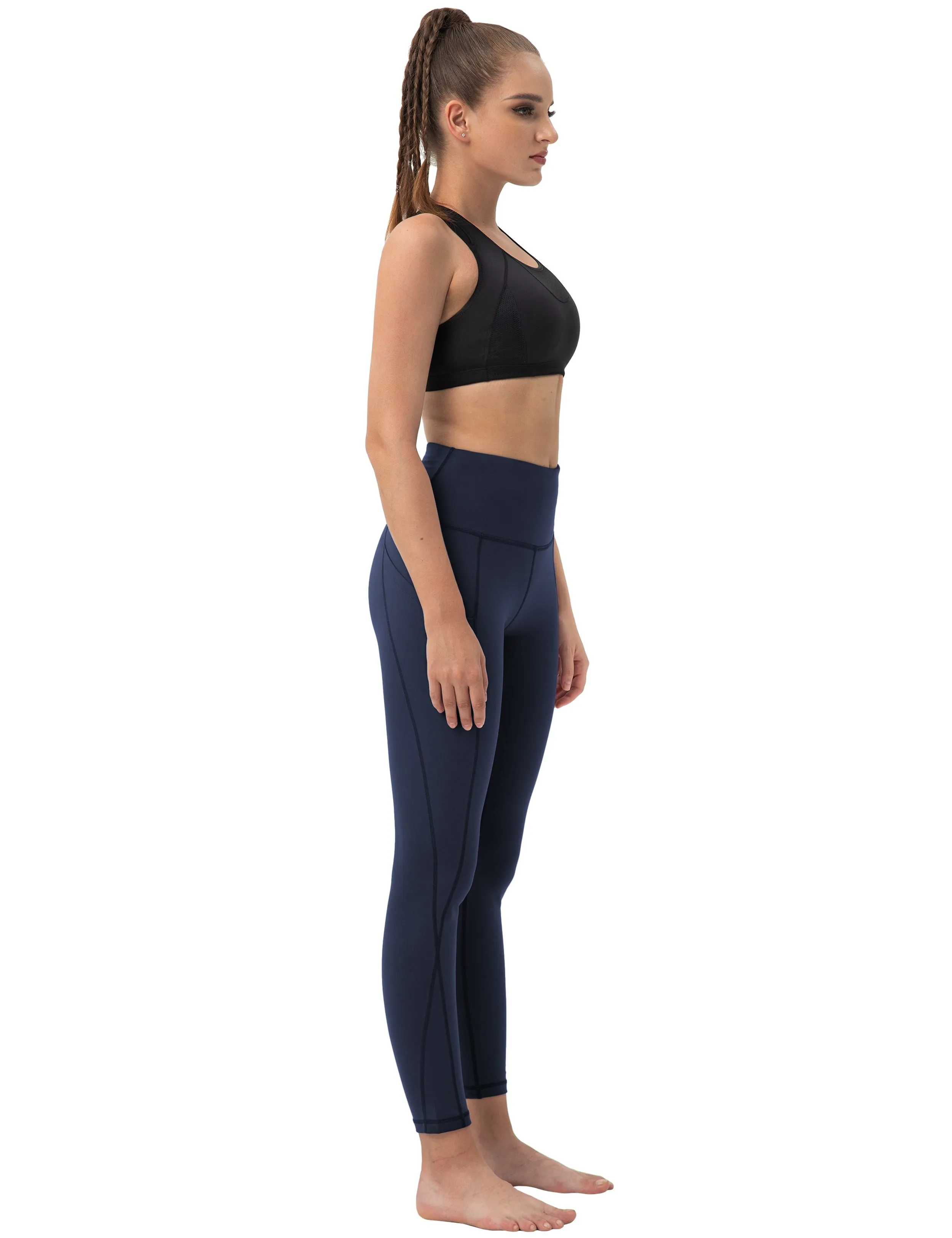 High Waist Side Pockets yogastudio Pants darknavy_yogastudio