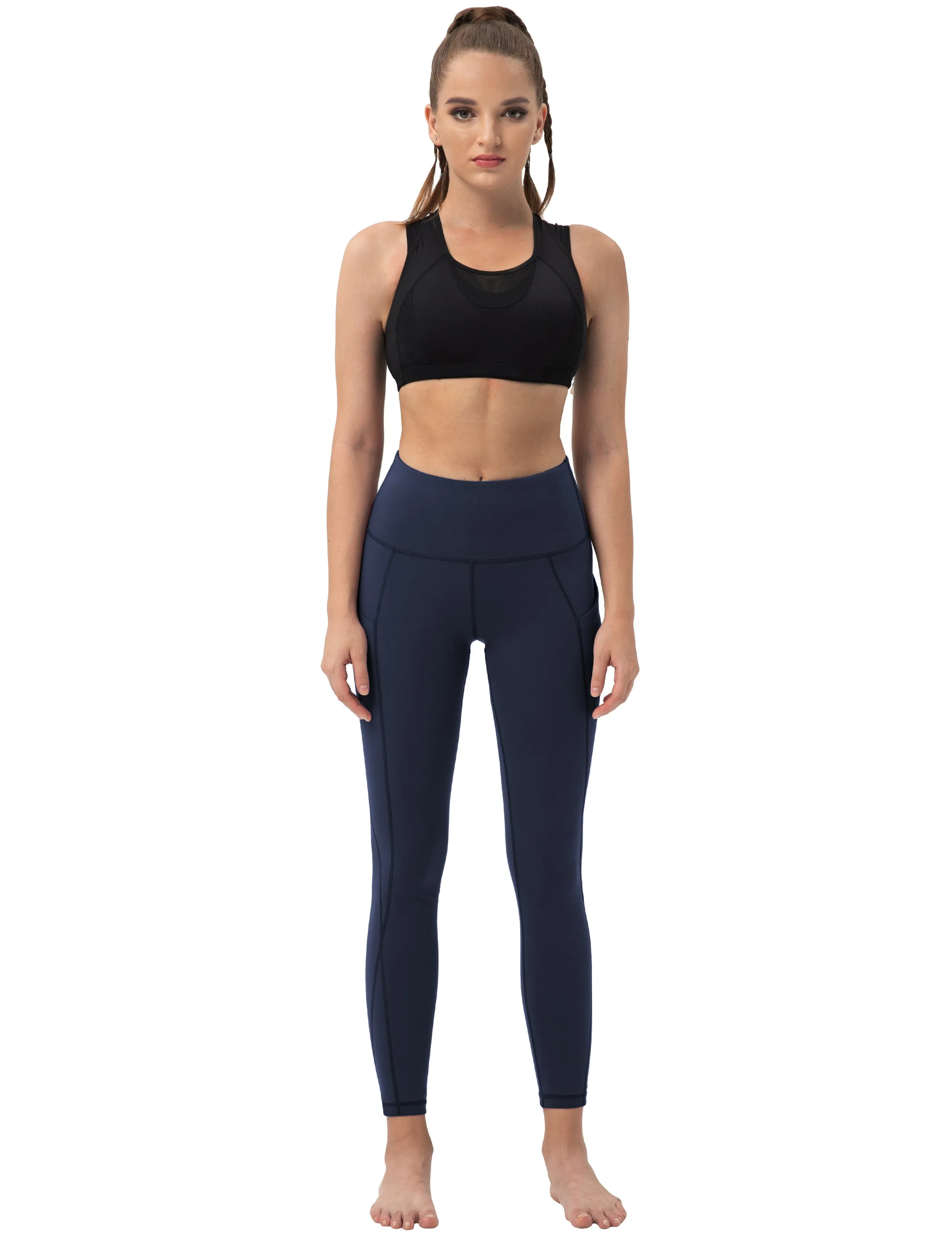 High Waist Side Pockets yogastudio Pants darknavy_yogastudio