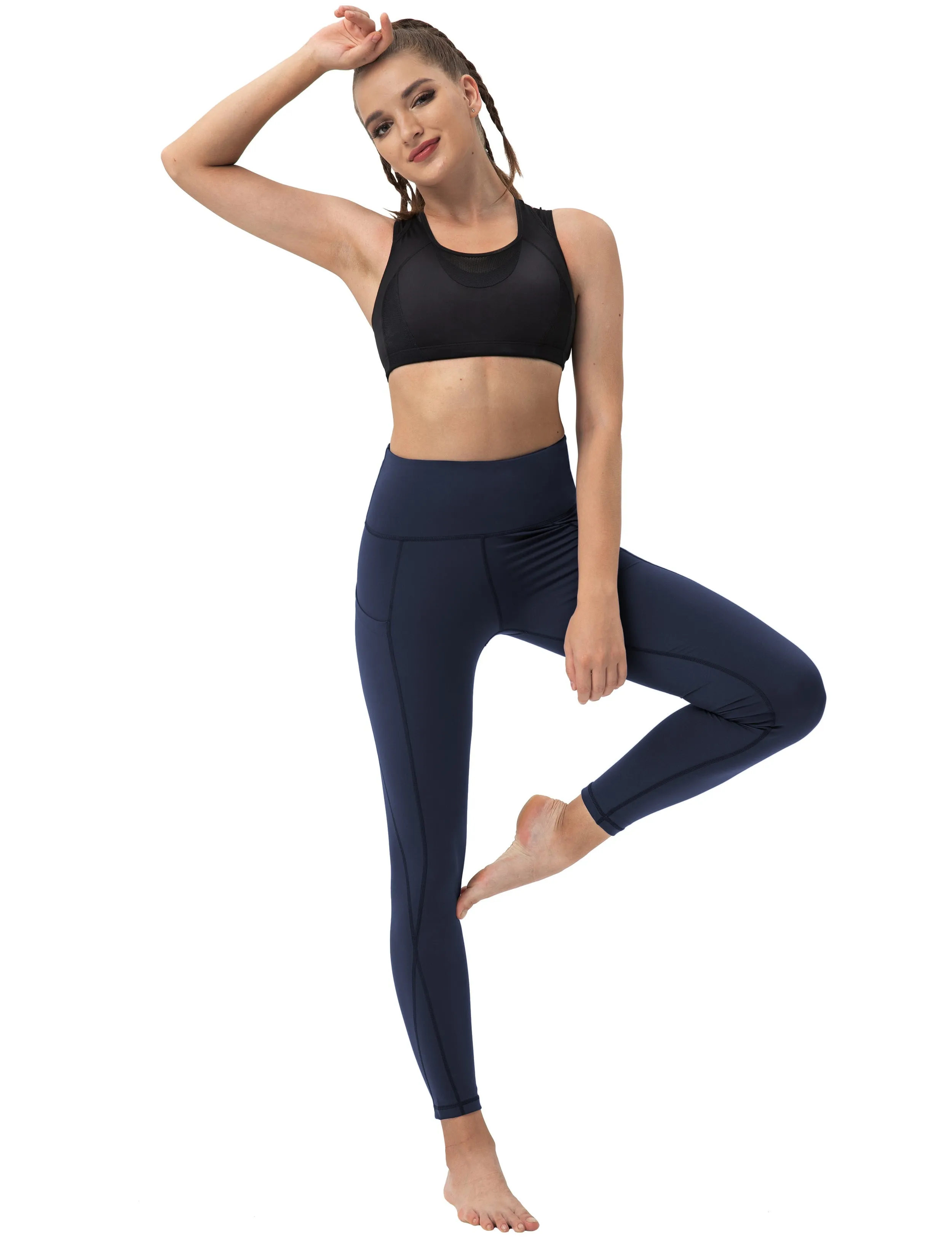 High Waist Side Pockets yogastudio Pants darknavy_yogastudio