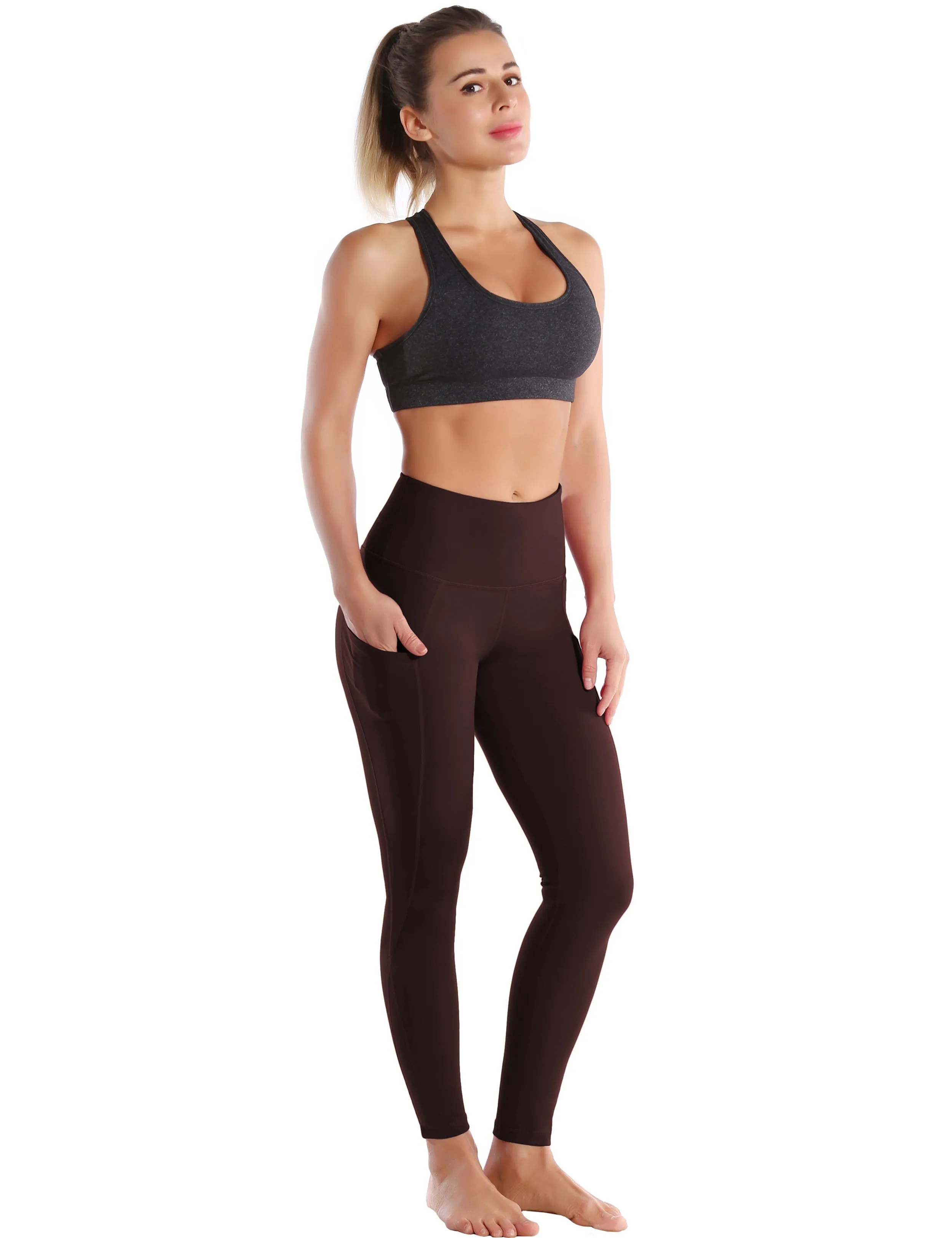 High Waist Side Pockets yogastudio Pants mahoganymaroon_yogastudio