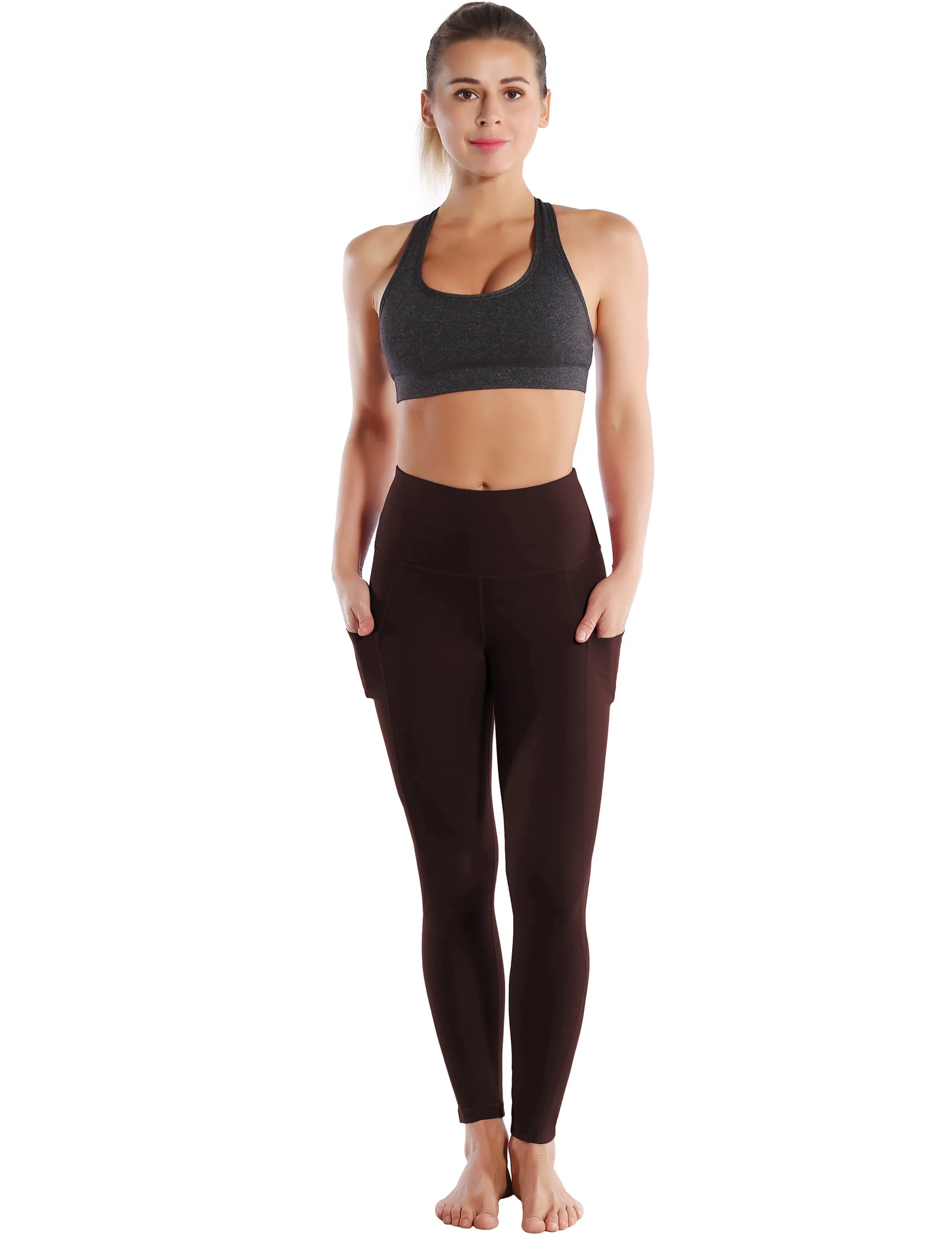 High Waist Side Pockets yogastudio Pants mahoganymaroon_yogastudio