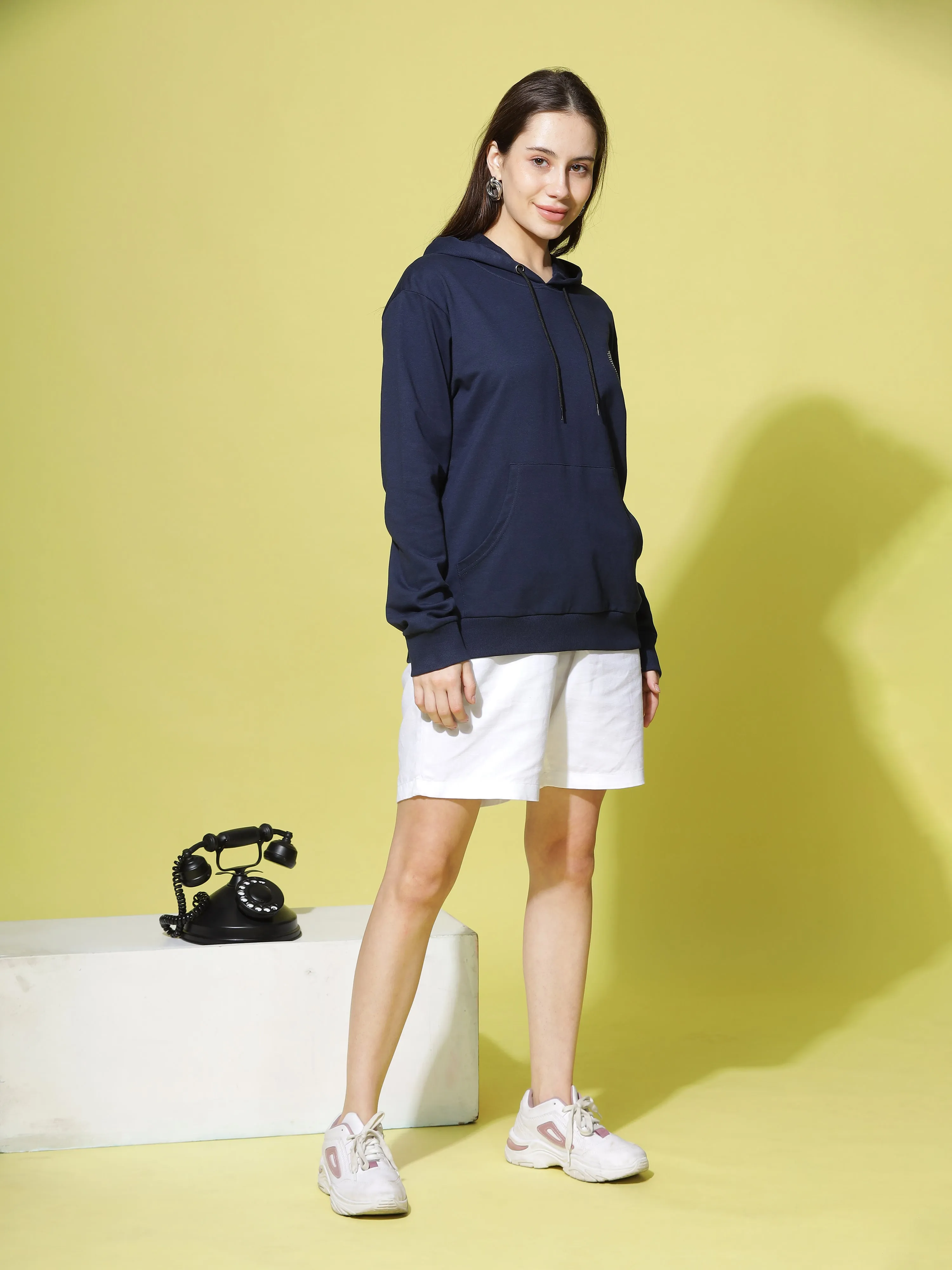 Hosiery Cotton Hoodie Navy Blue