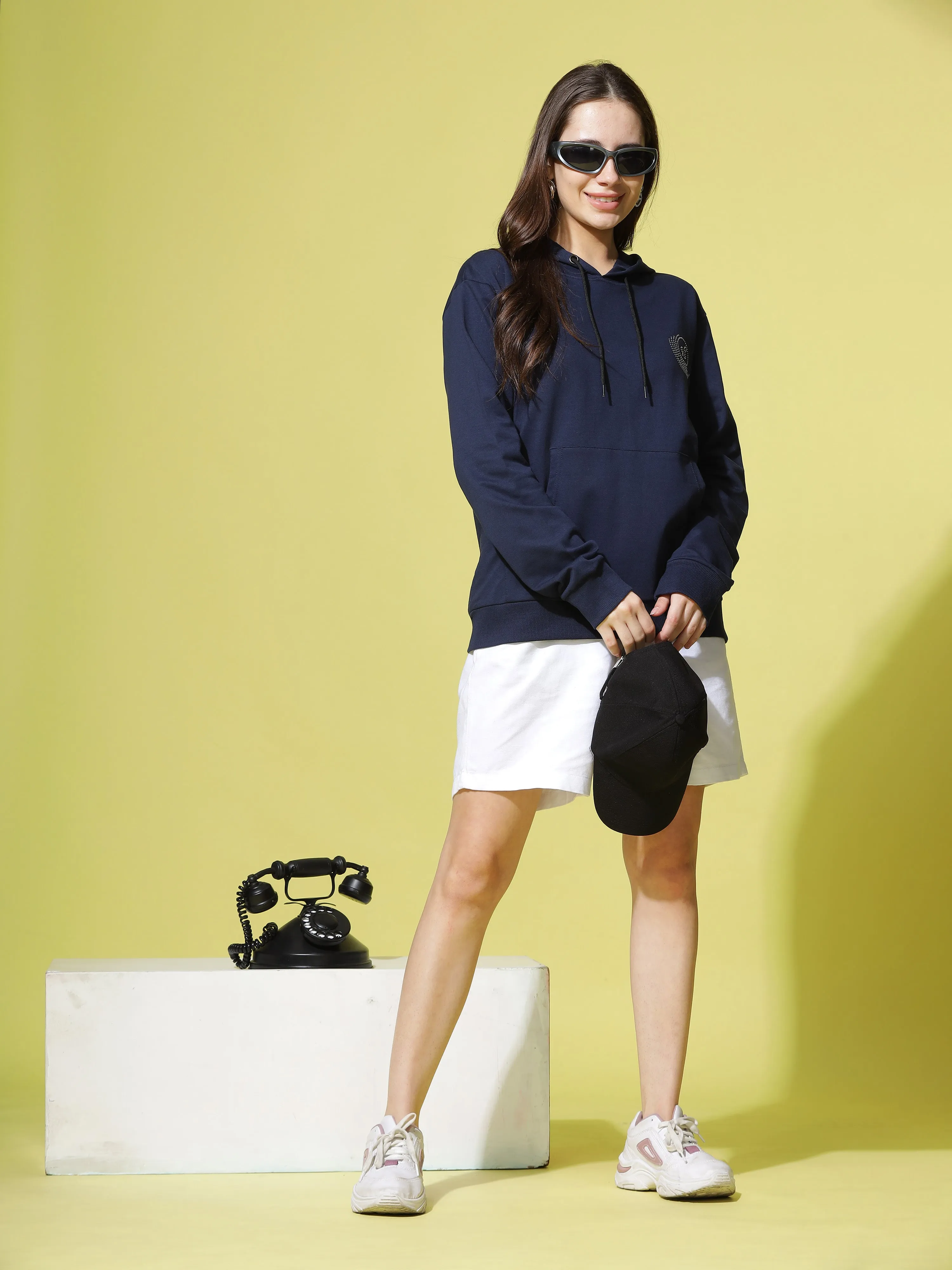 Hosiery Cotton Hoodie Navy Blue