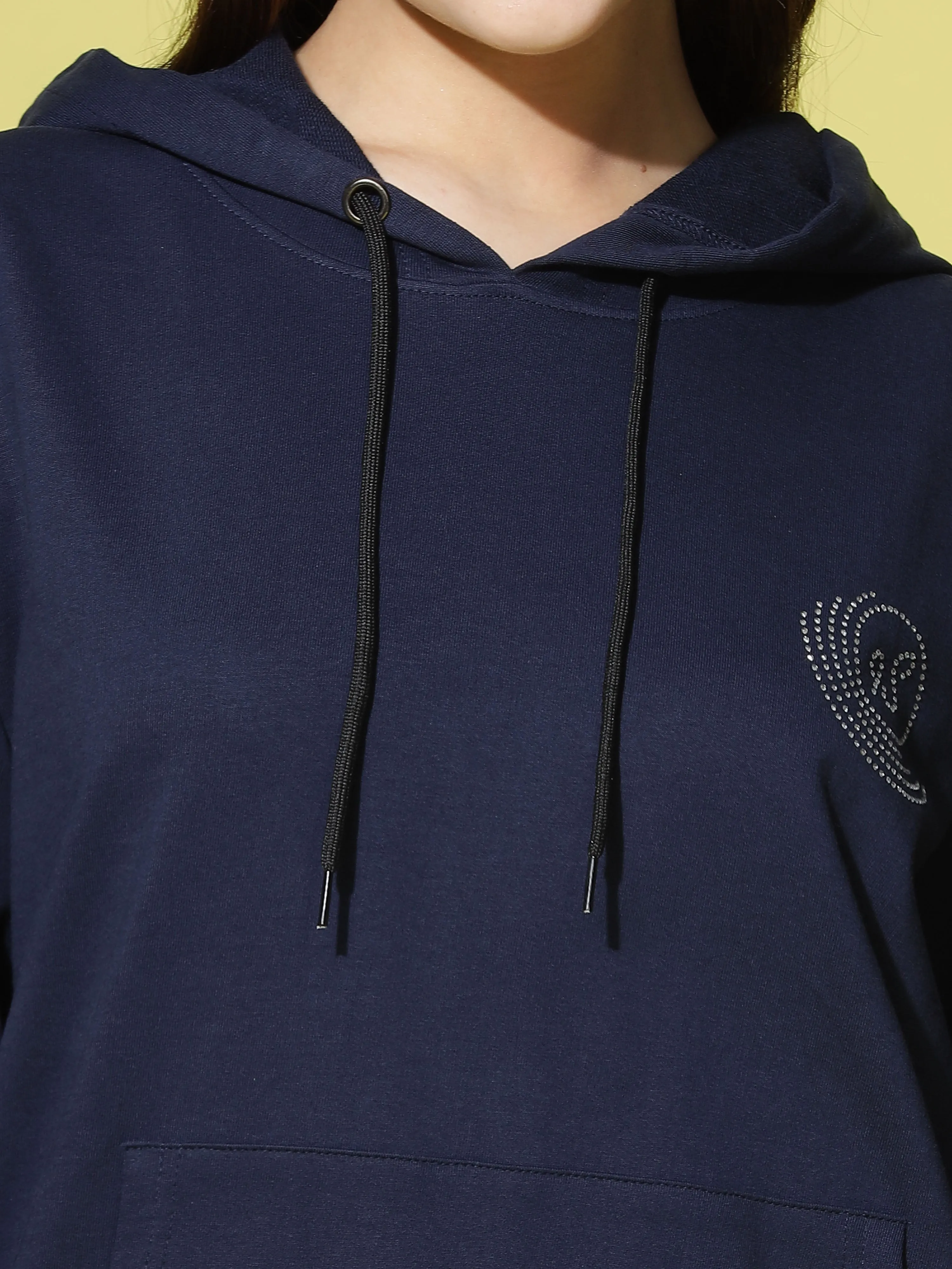 Hosiery Cotton Hoodie Navy Blue