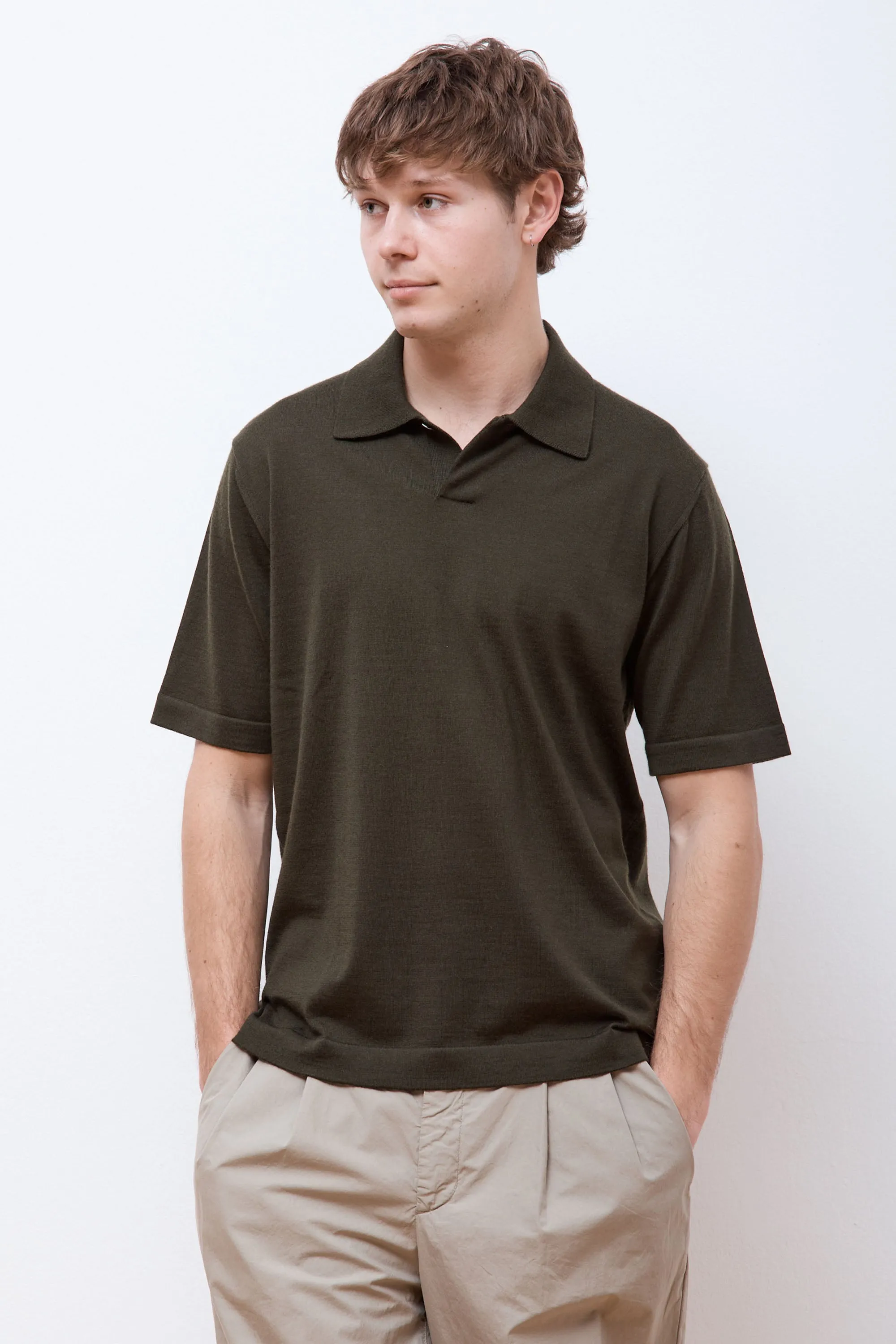 Jon Tech Merino SS Polo Army Green