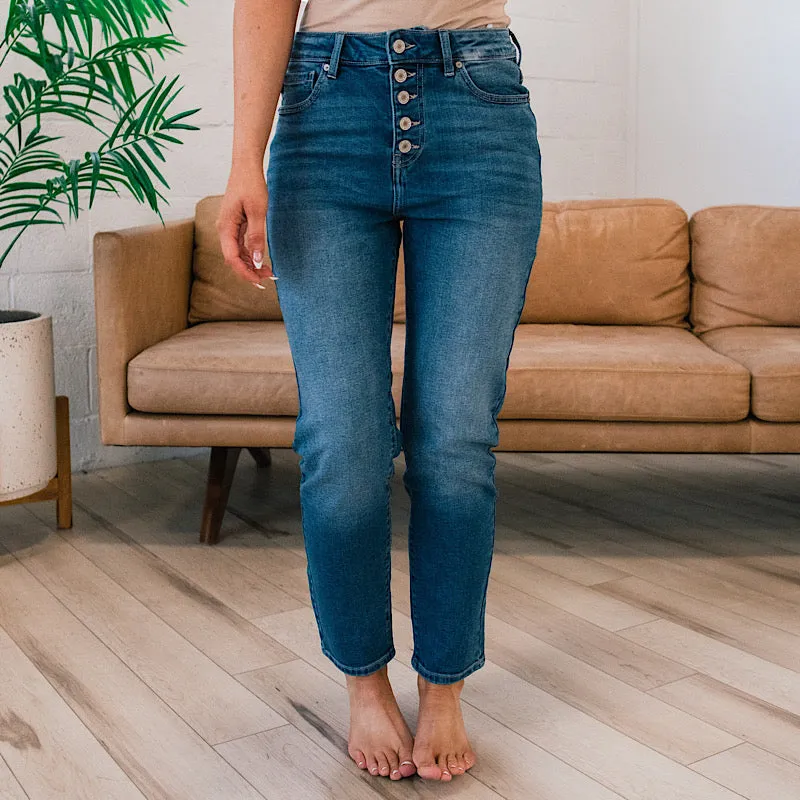 KanCan Navy Button Up Mom Jeans