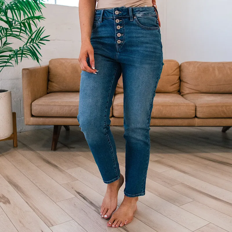 KanCan Navy Button Up Mom Jeans