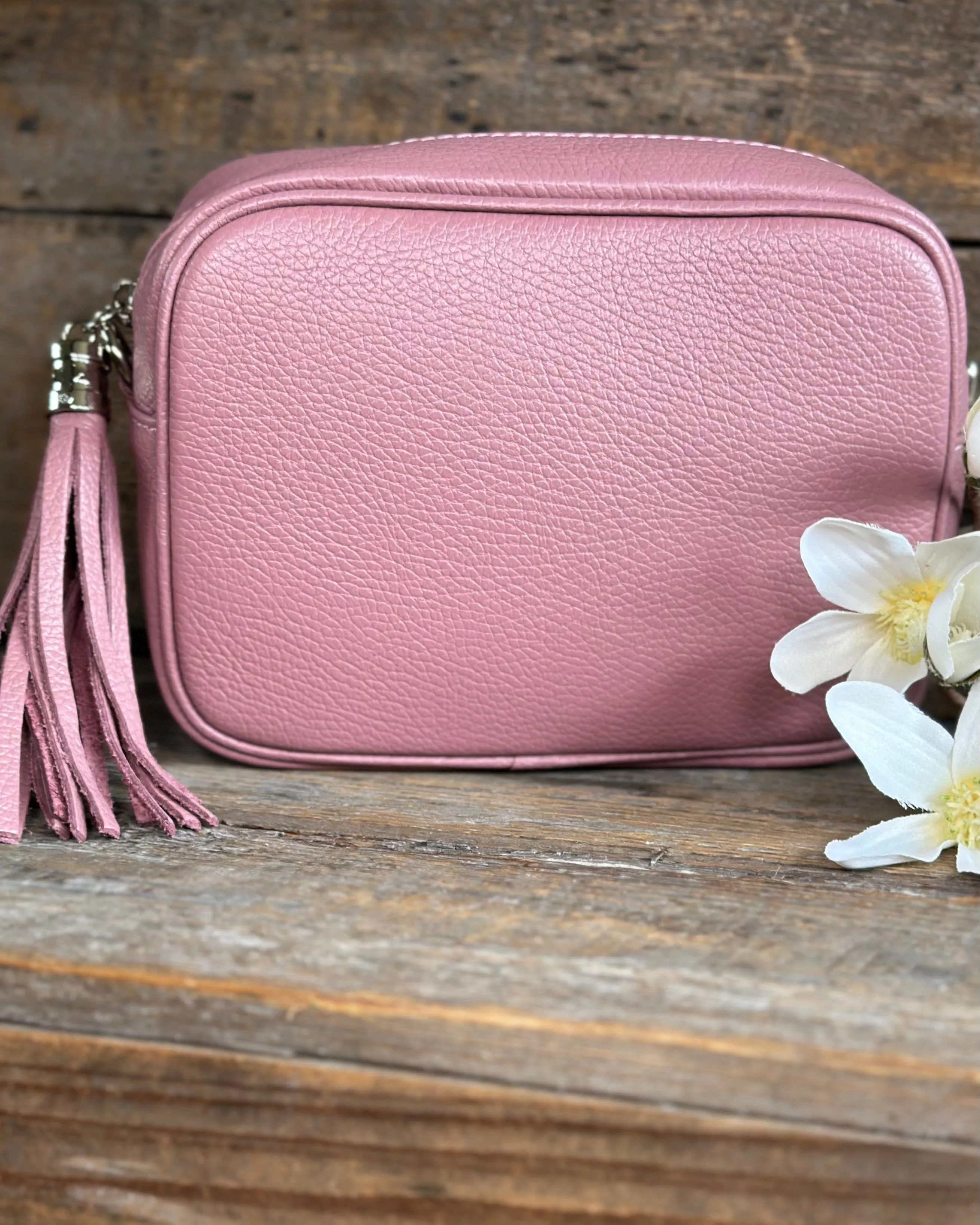 Leather Tassel Bag - Dusky Pink With Silver Finishings