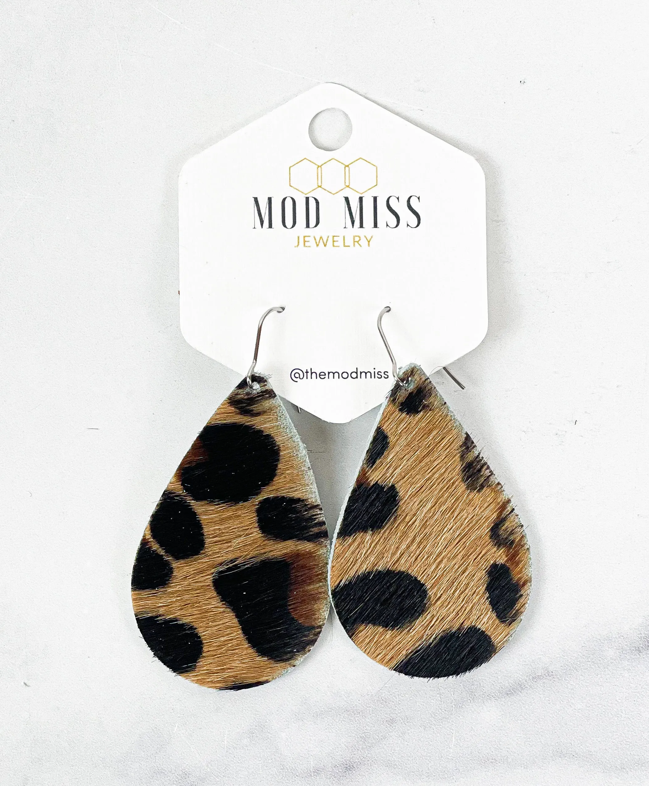 Leather Teardrop Earring HOH Cheetah