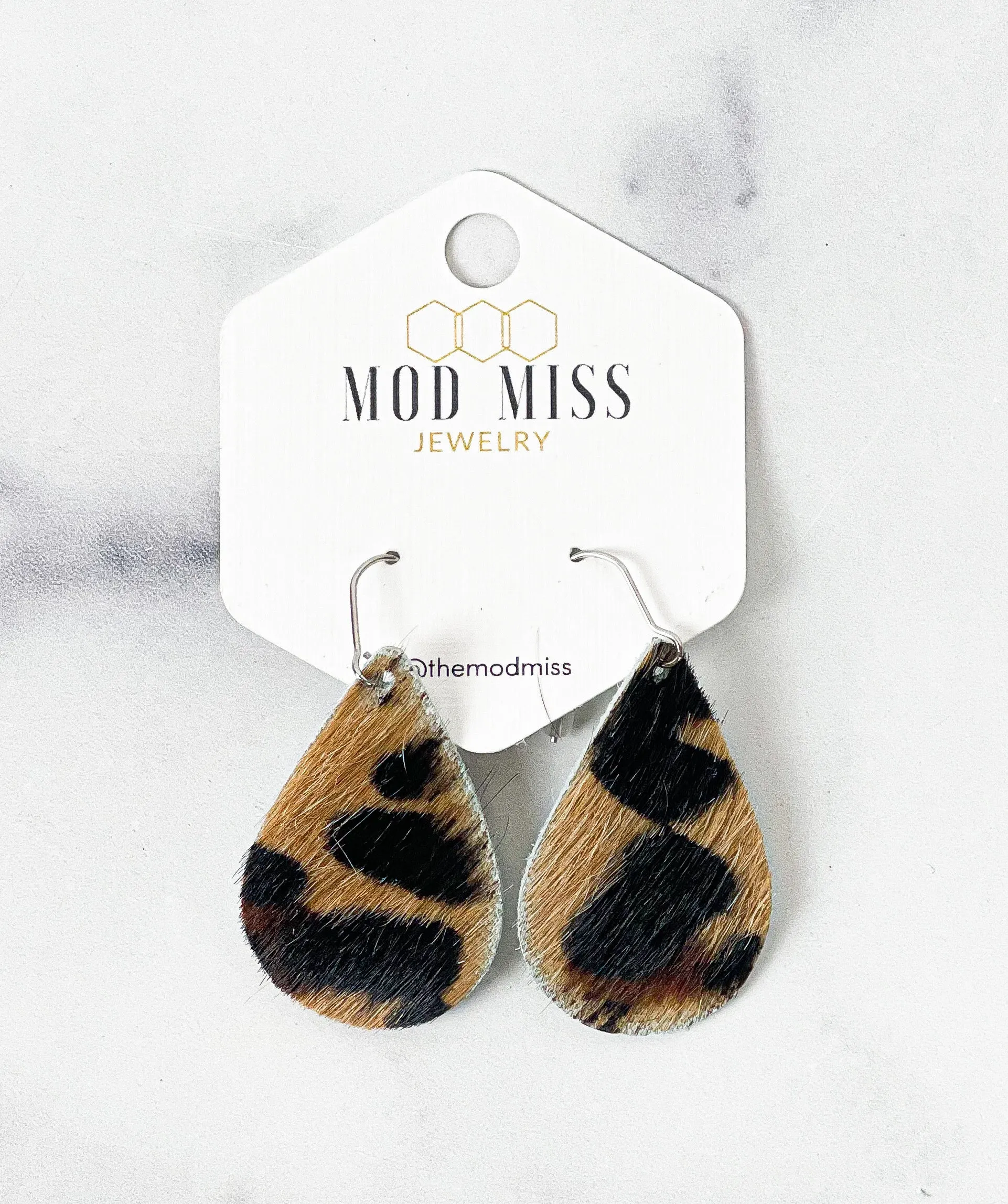 Leather Teardrop Earring HOH Cheetah