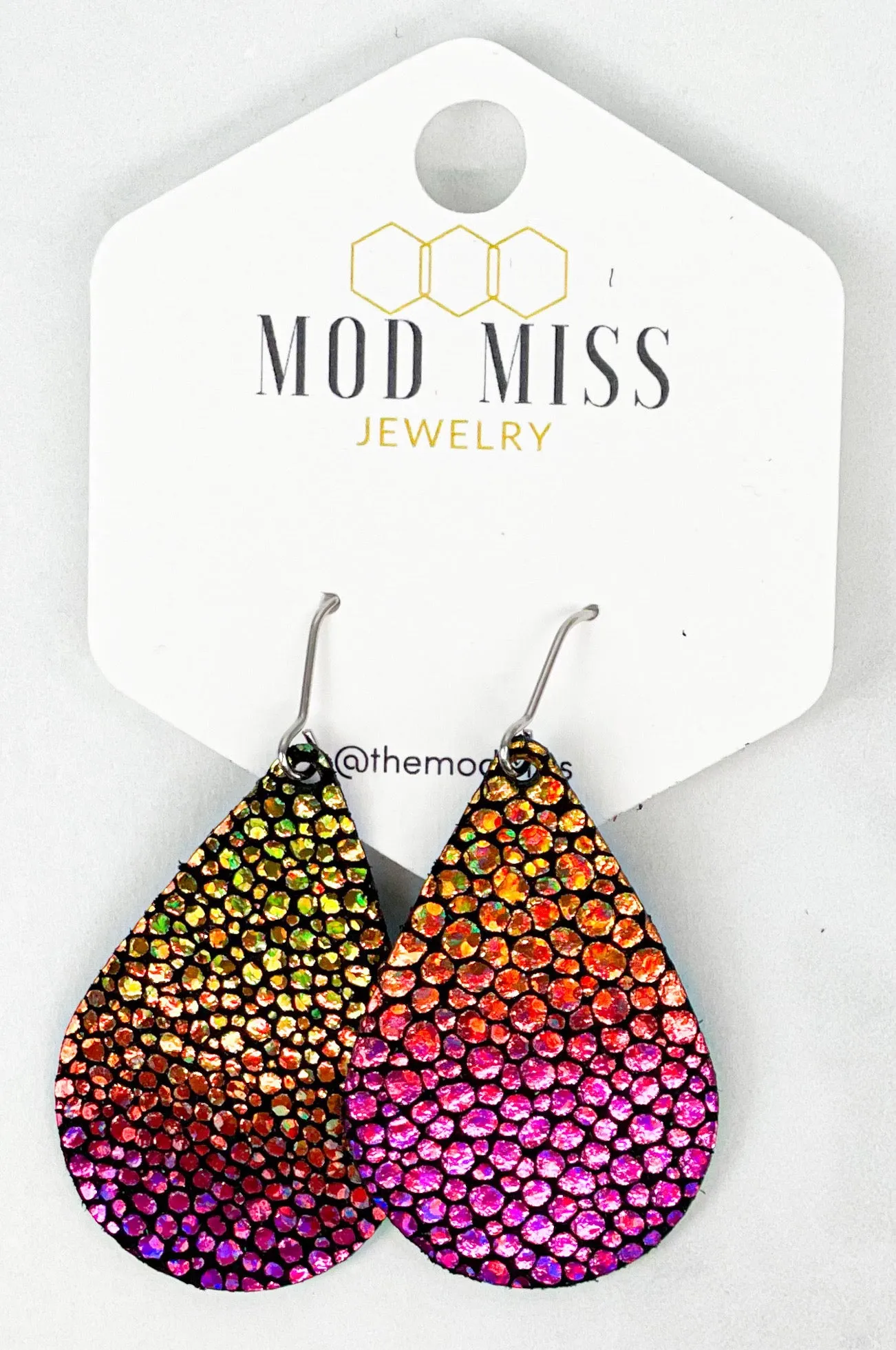 Leather Teardrop Earring Stingray Rainbow