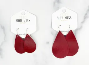 Leather Teardrop Earring Worn Red