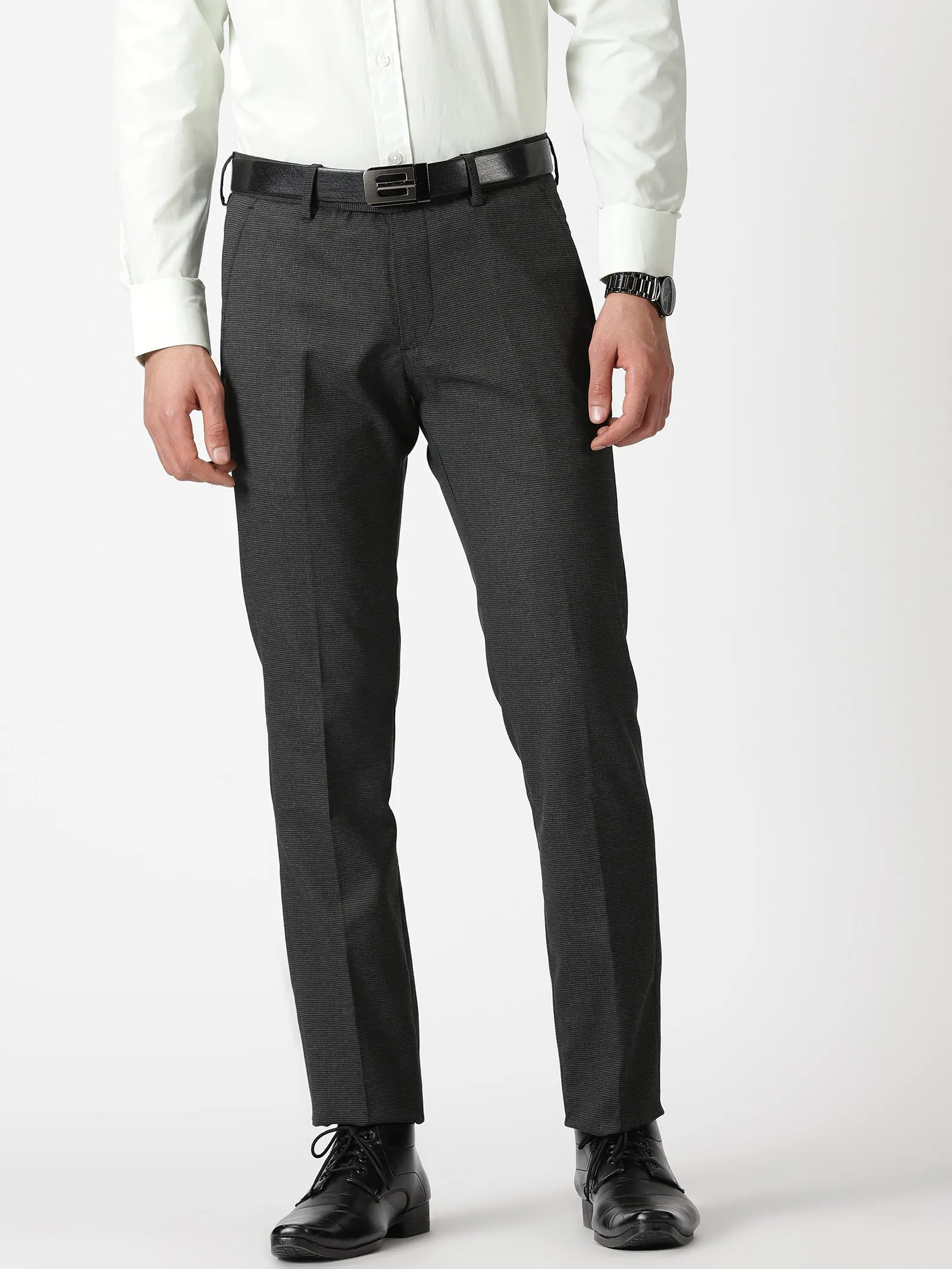 MEN'S DK GREY SOLID TAPERED FIT TROUSER