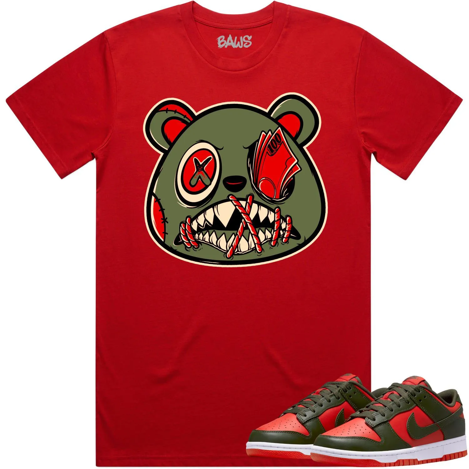 Mystic Red Dunks Shirt to Match - OLIVE MONEY TALKS BAWS